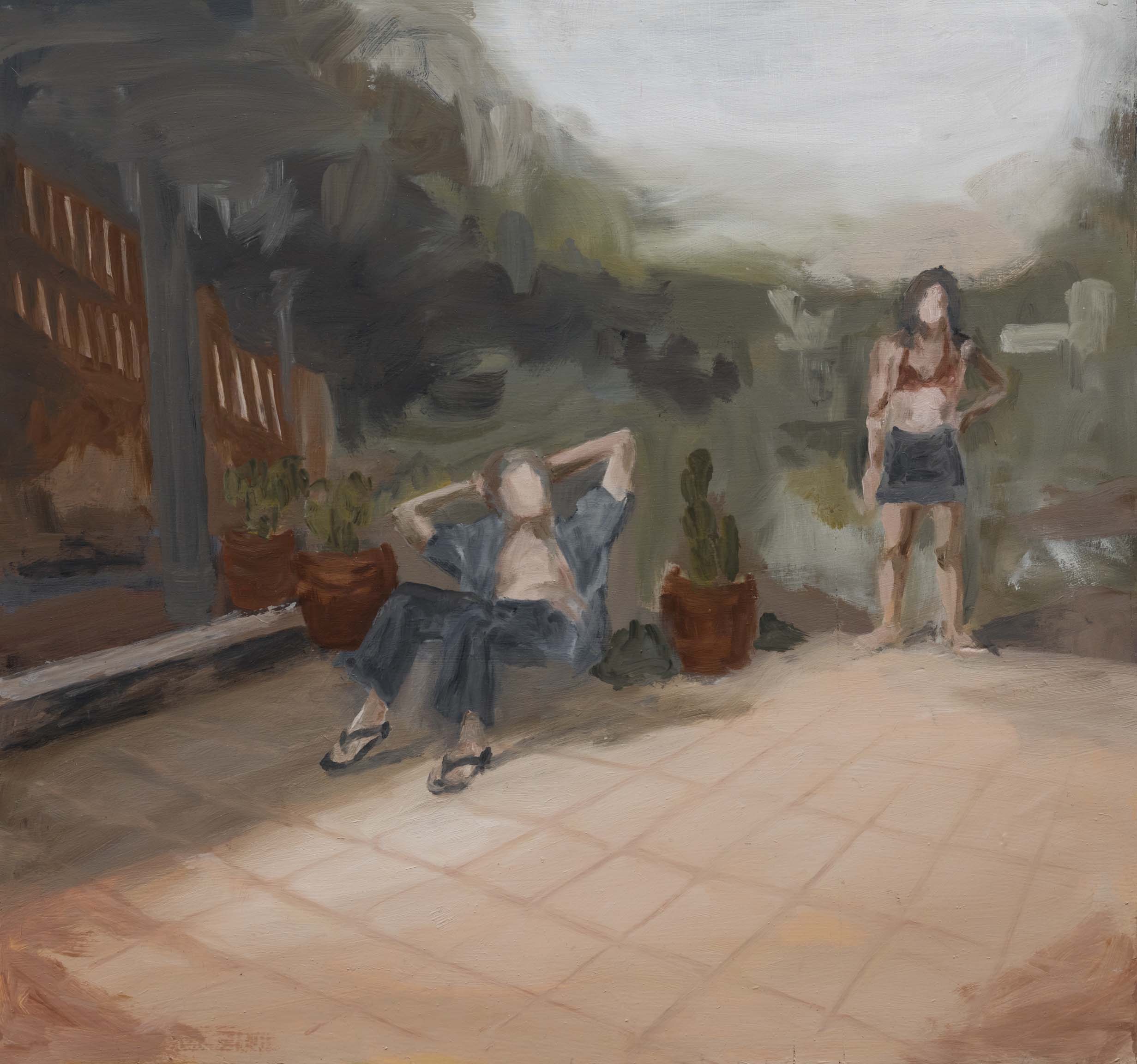 One Summer in Mucifal, Cat and Tercio. 2016. oil on wood. 19x20 inches. 48x51 cm.