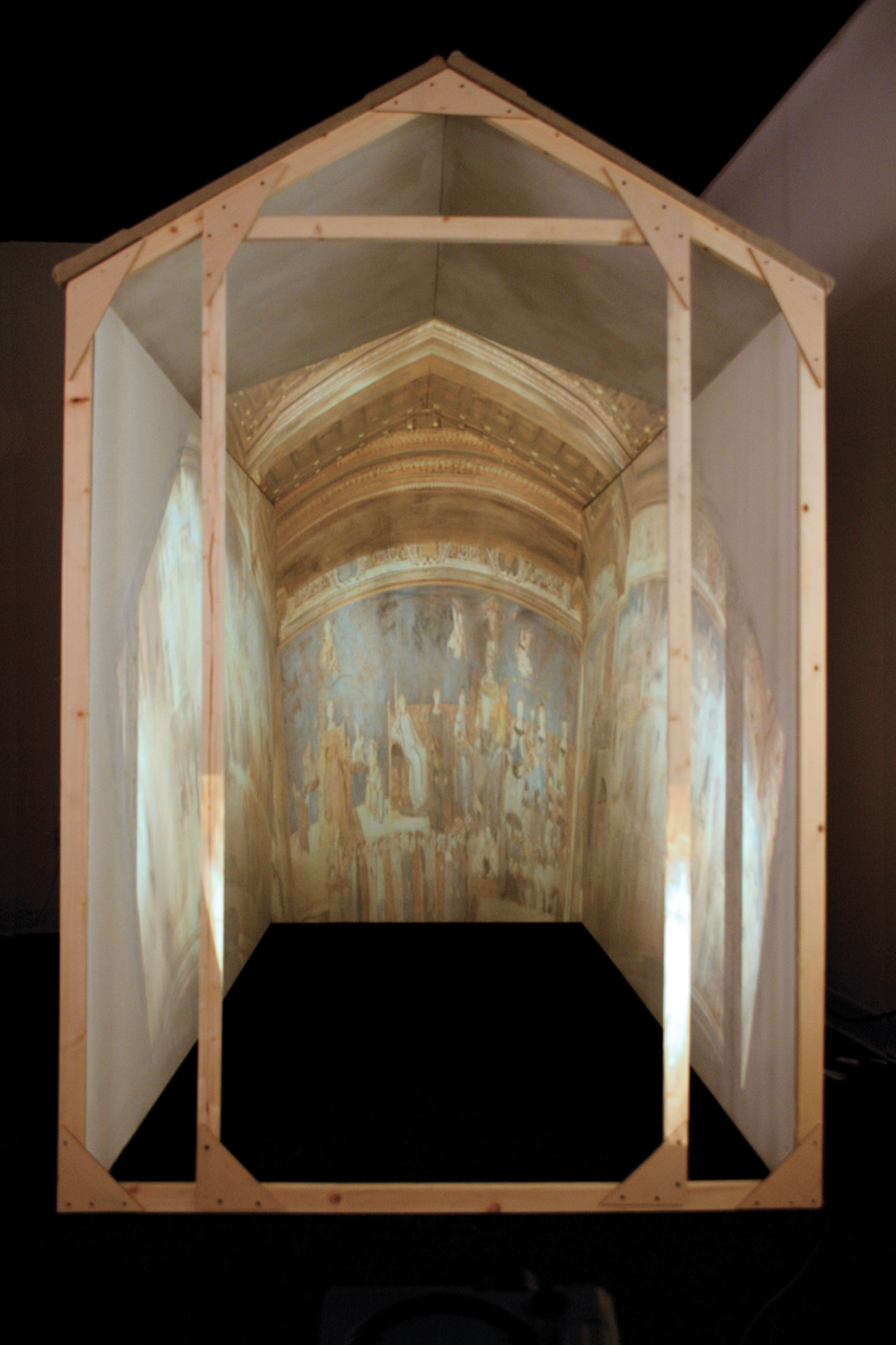 Beginnings of Democracy, 135x198x245cm, slide projection and graphite drawing on linen and wood