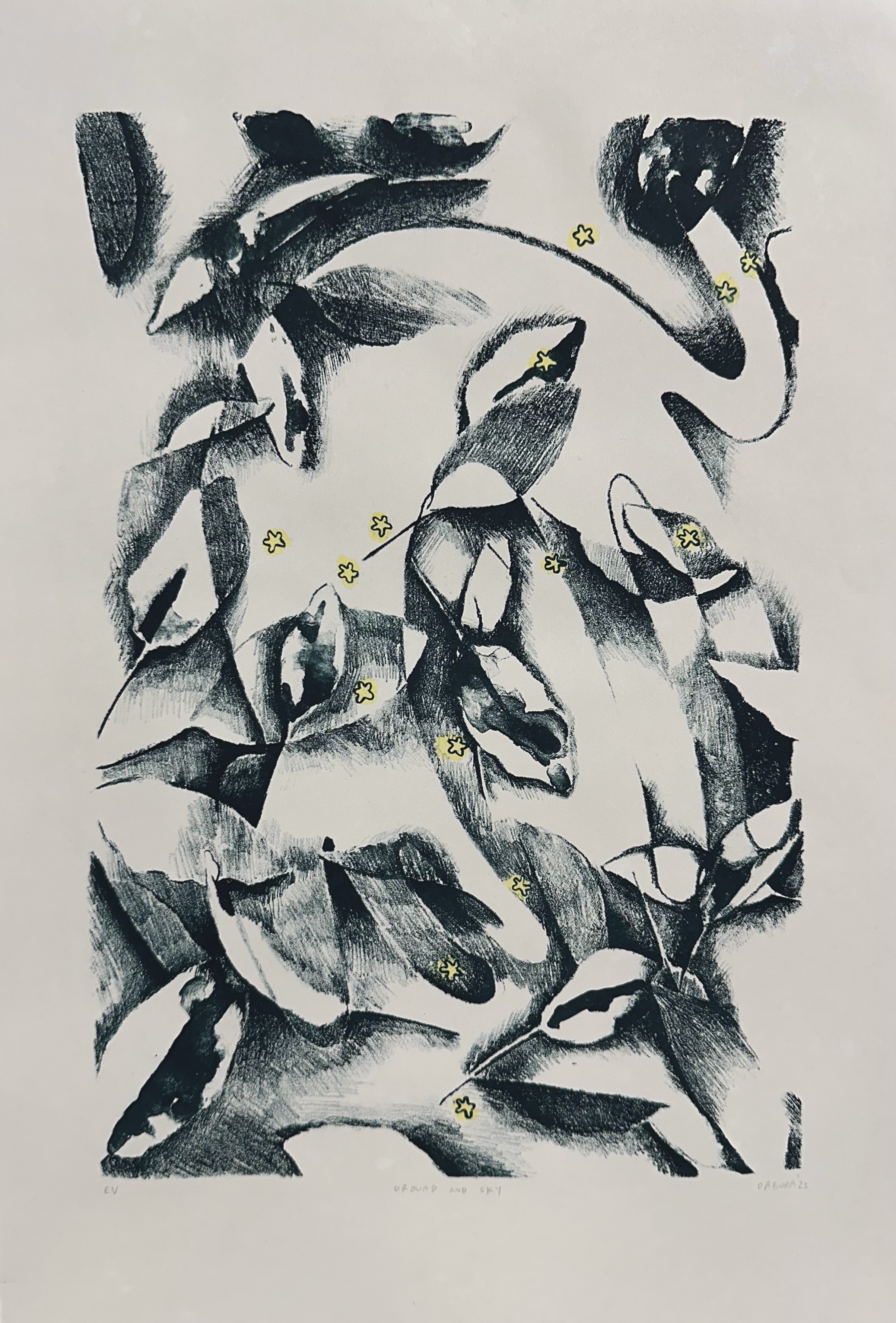 Ground and Sky (11"x7"), chine coll&eacute; on stone lithograph