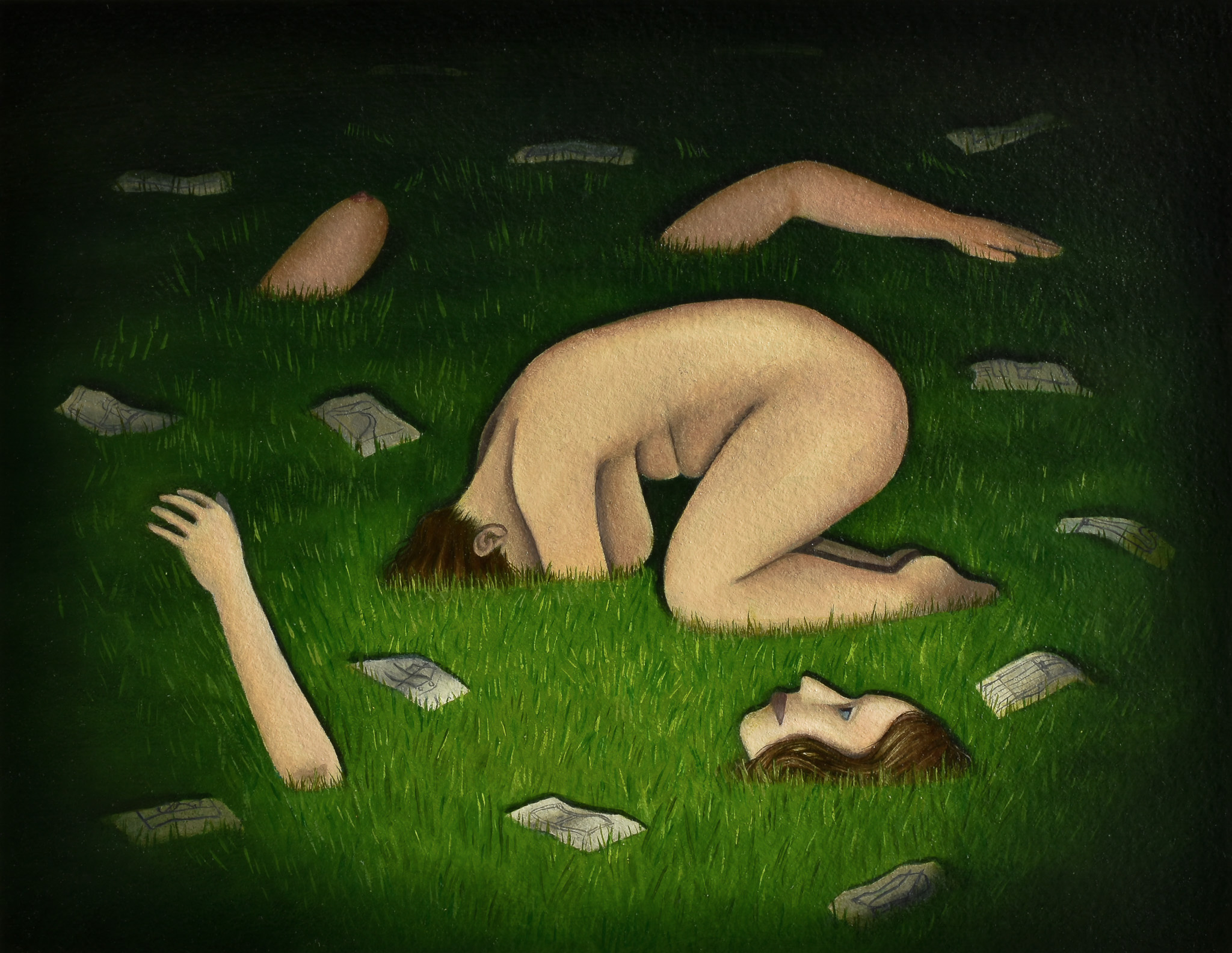 Tunnel and Breach, 2023, 5 3/4" x 7", oil on paper