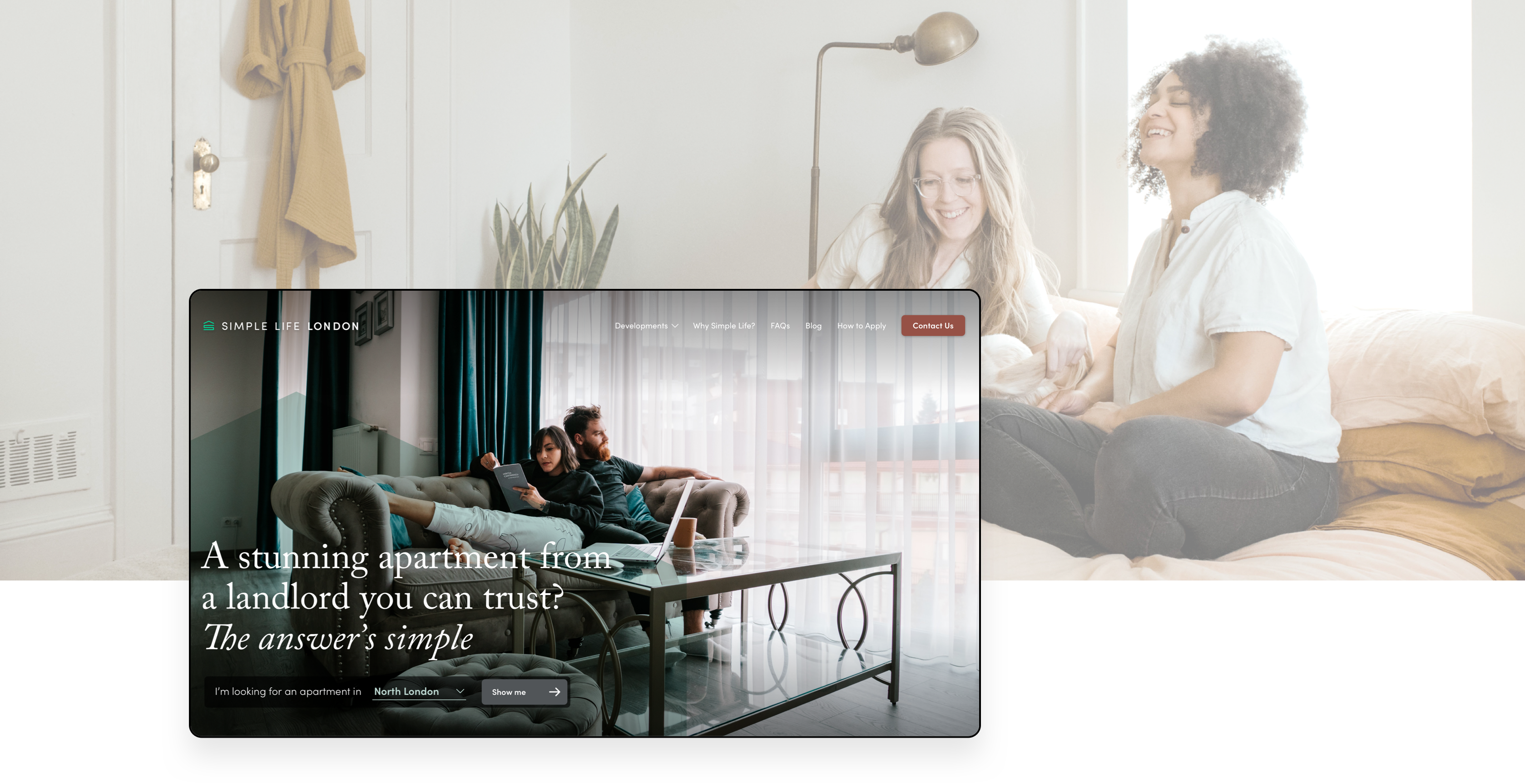 Mockup of Simple Life London's homepage
