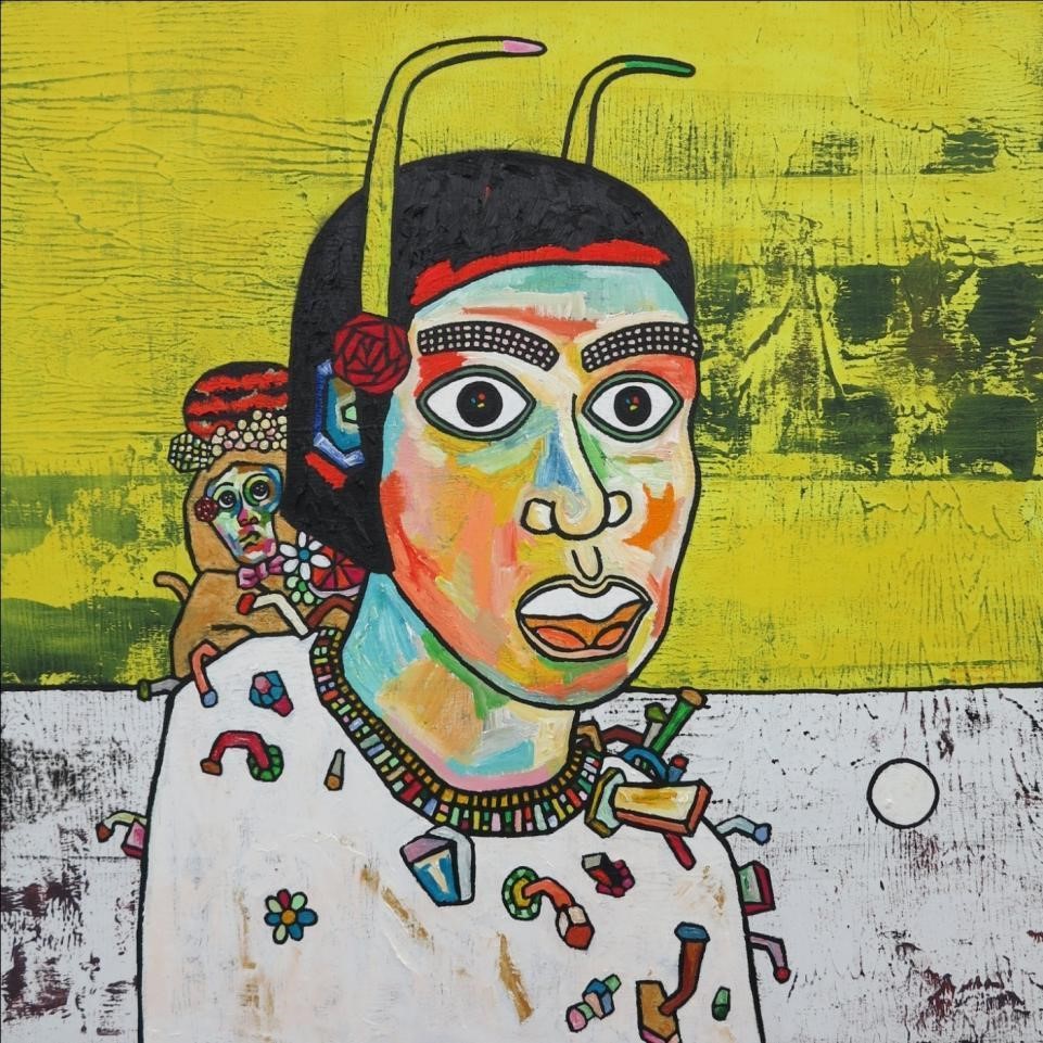 背著猴子的女人 – 13號。Woman Carrying a Monkey – No. 13。oil paint.canvas, 100x100CM 2014 