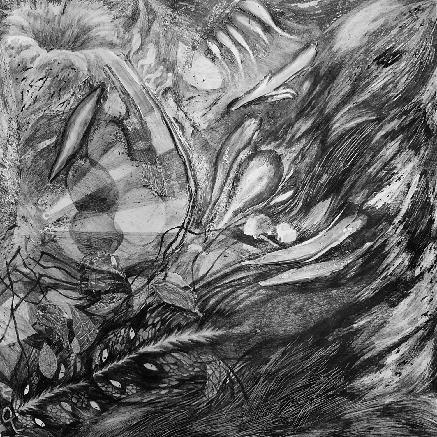 테두리 바깥의 몸, 2020, 종이에 흑연, 혼합재료, 40x40cm