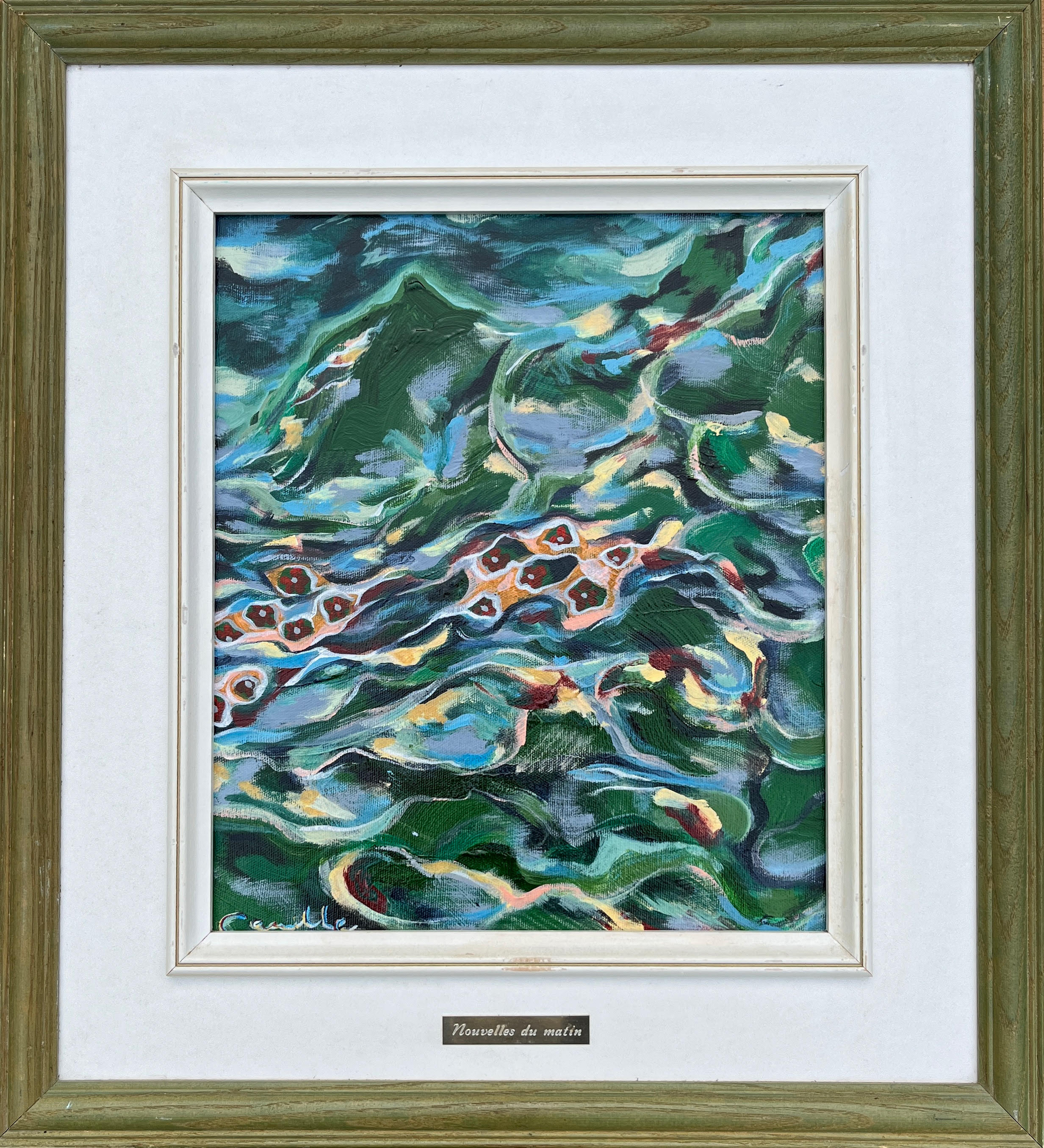 golden dawn, 11x14 acrylic on canvas in vintage frame.