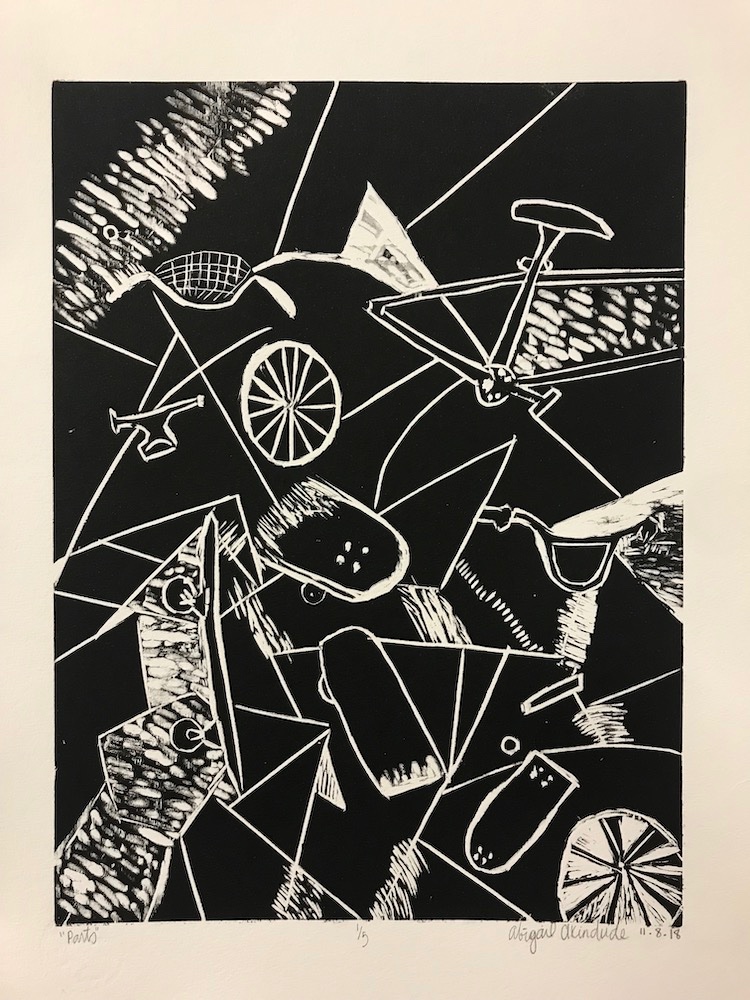 Parts, Woodcut print on paper, 2018