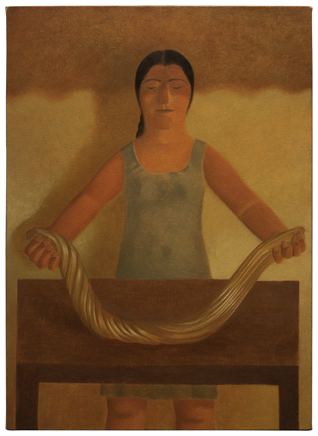 "Mulher fazendo alfenim", 2023, óleo sobre tela