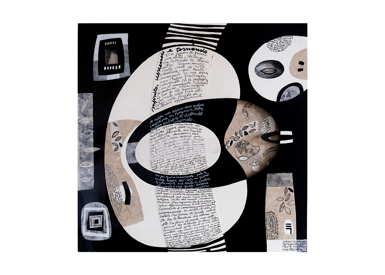 Infinito, venendo e tornando (China su carta, collage, cm 46x46, 2023)