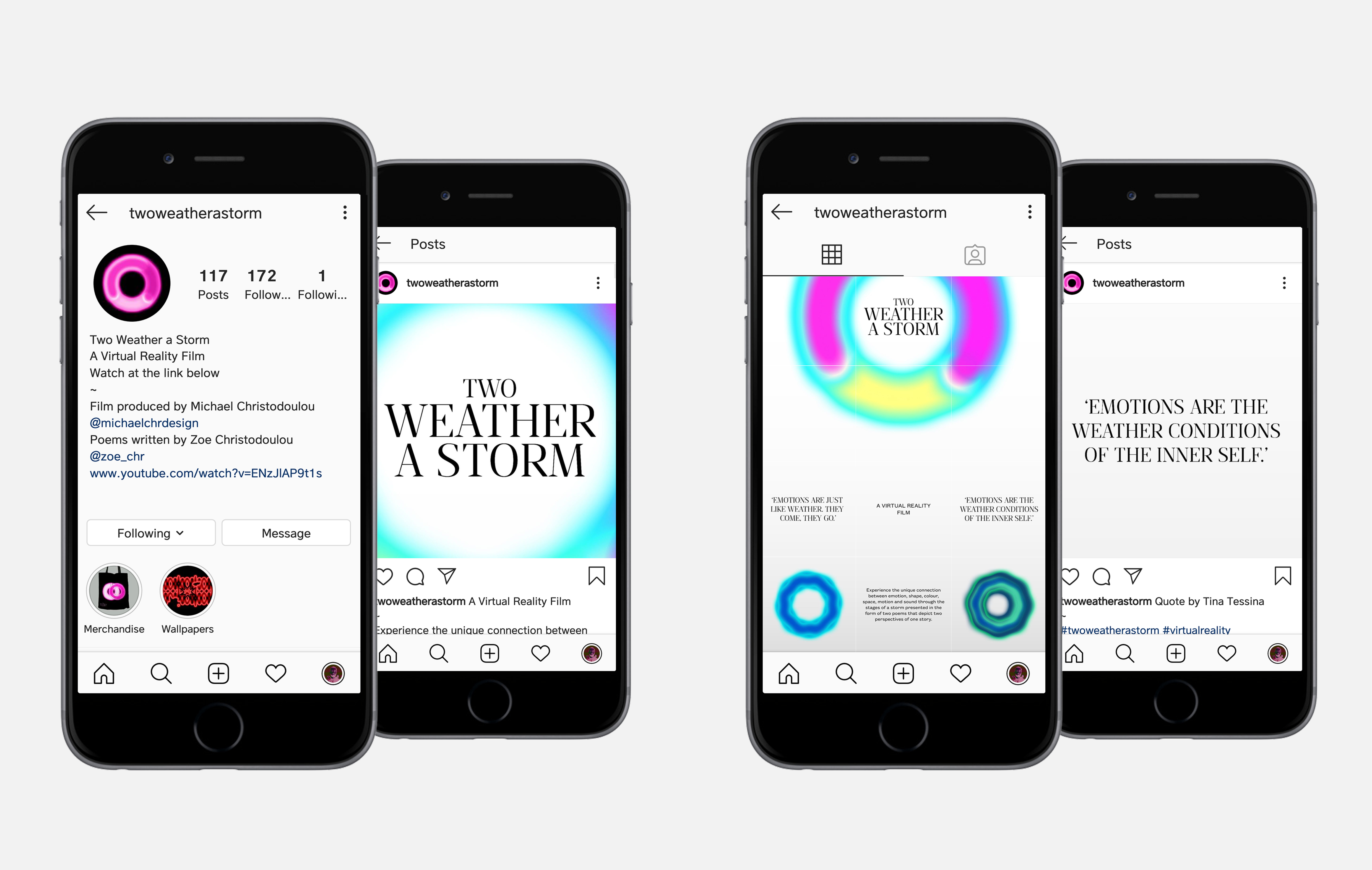 The virtual reality film lives on the Two Weather a Storm instagram page. There you can find out more about the film, read through the poems and go through the films narrative.