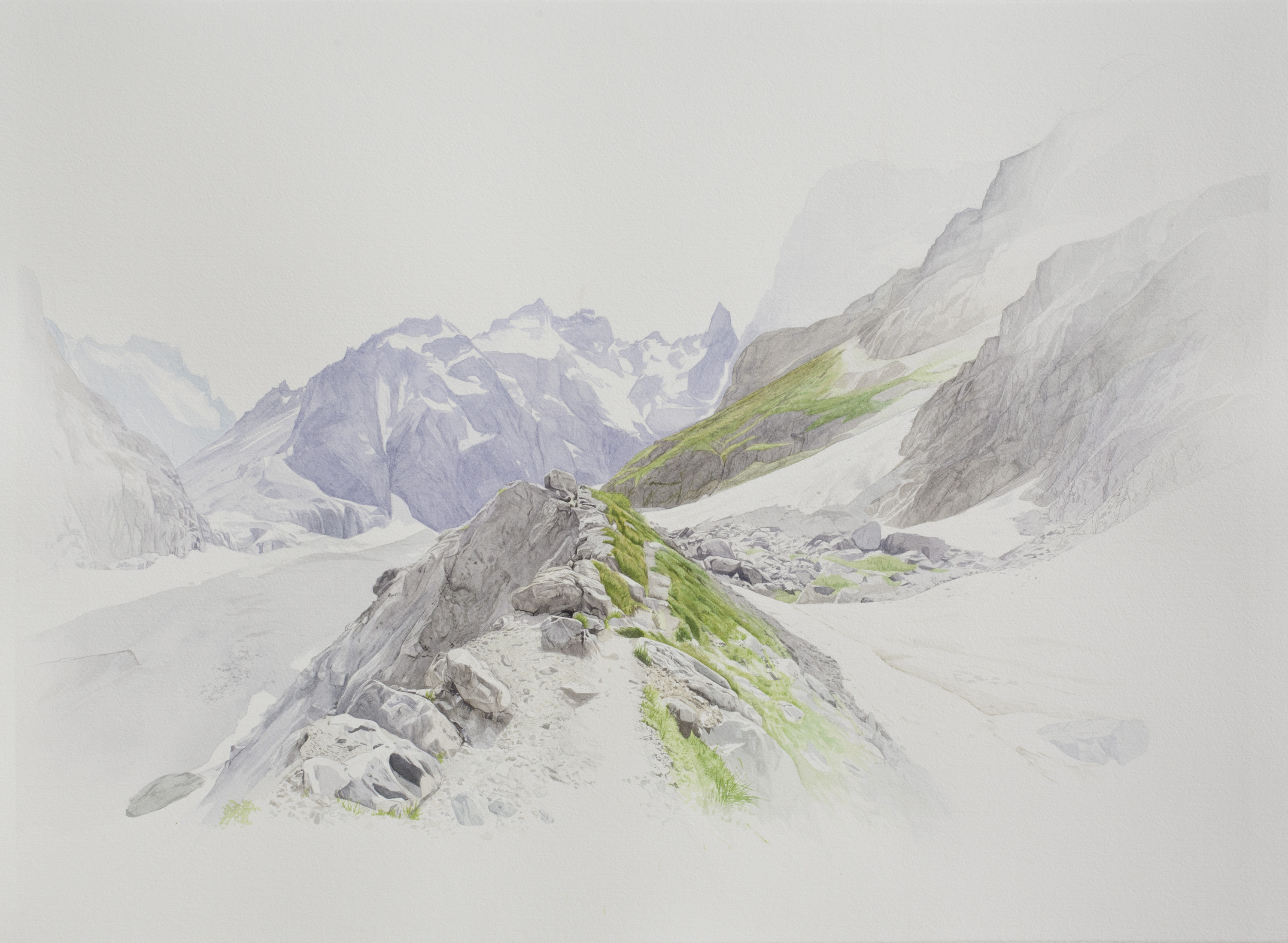 Chemin de cr&ecirc;te n&deg;2: Glacier Noir, Ailefroide (aquarelle, 56x76 cm, septembre et octobre 2024)