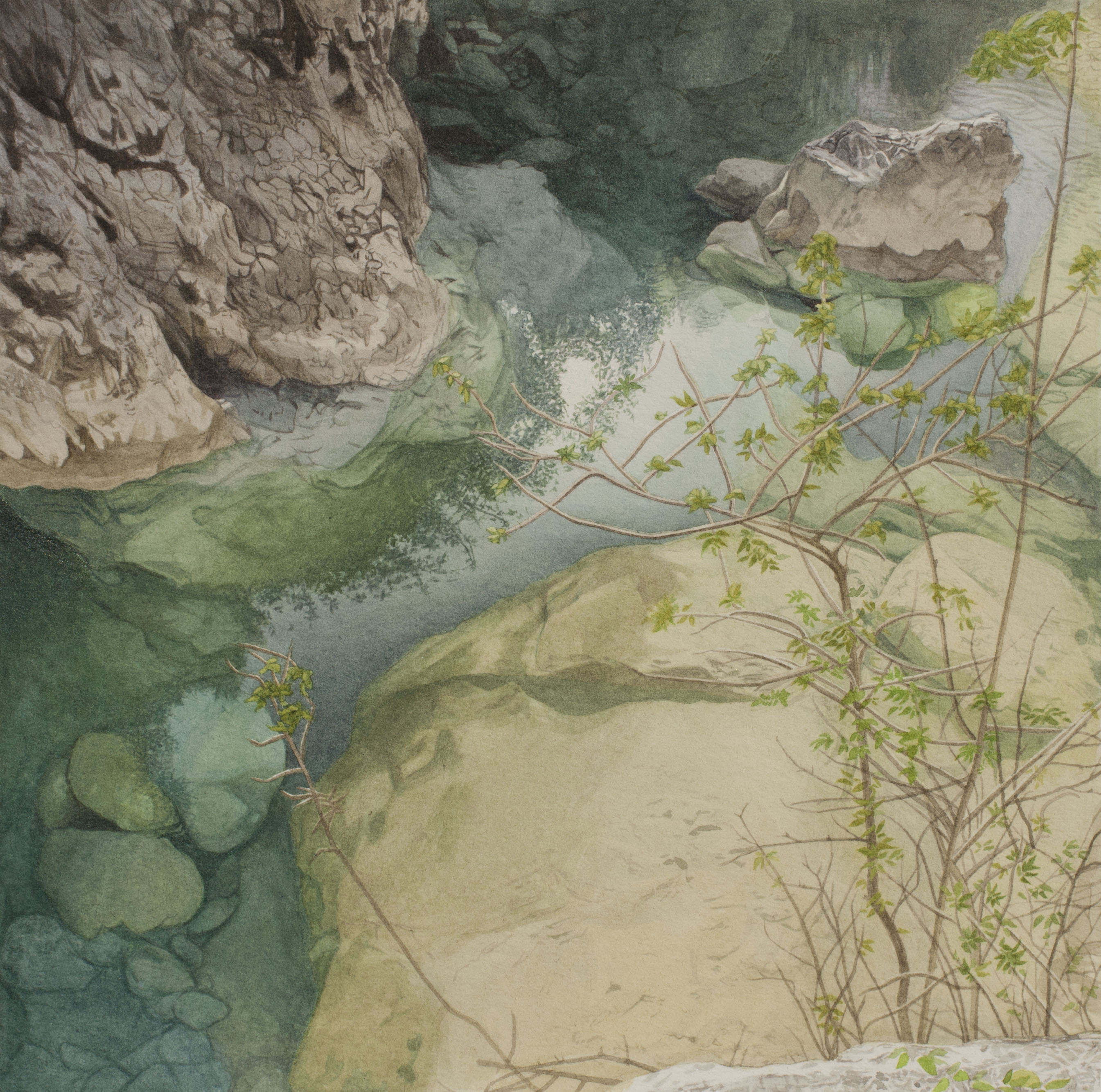 "Concluses (d&eacute;tail)" (aquarelle, 28x28cm, octobre 2025)