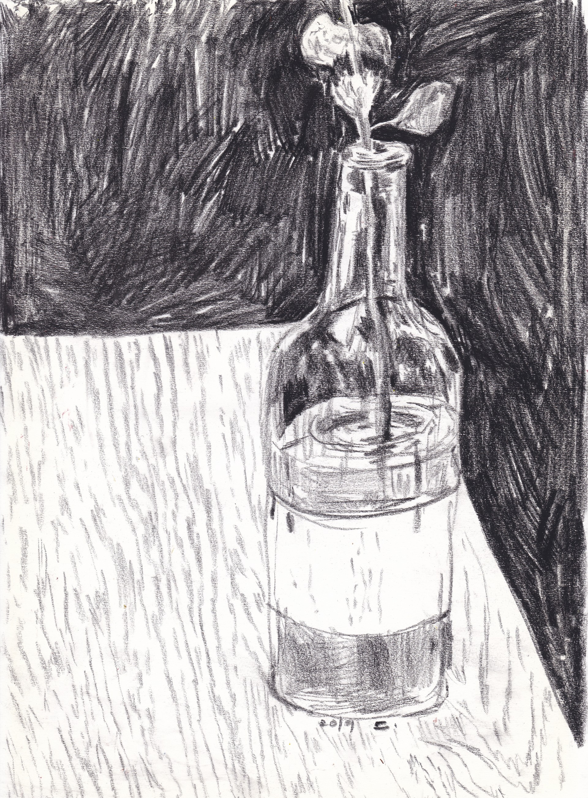 책상 위의 꽃병, 2019, conte on paper, 29.7*21(cm)