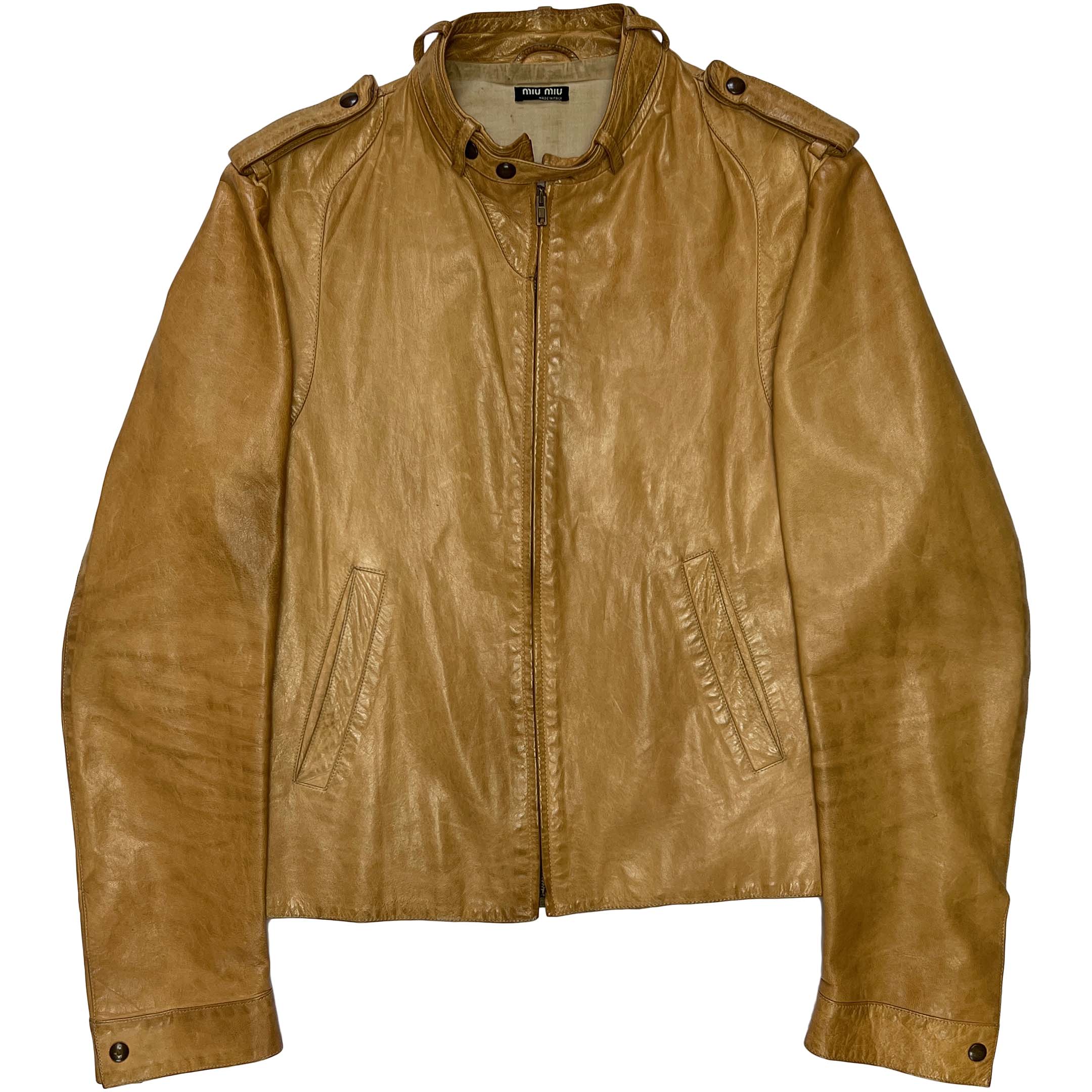 Miu Miu, A/W 2001 Vintage Leather Moto Jacket with Epaulettes - La