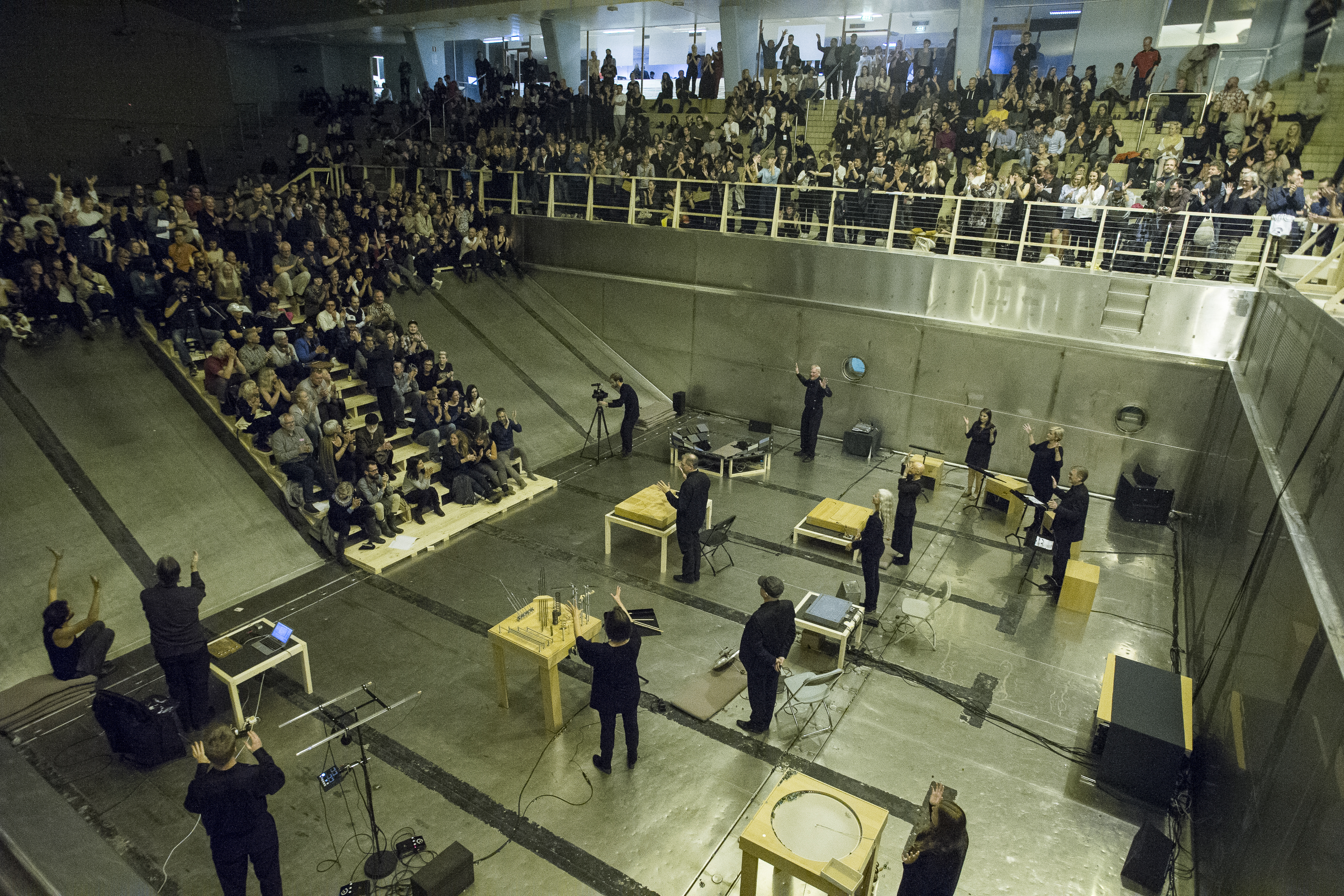 "Infinite Ear", Bergen Assembly, exhibition, 2016. Curated by Grégory Castéra and Sandra Terdjman, in collaboration with Tarek Atoui for Council. Image: Performance composed by Pauline Oliveros for Tarek Atoui's instrumentarium.