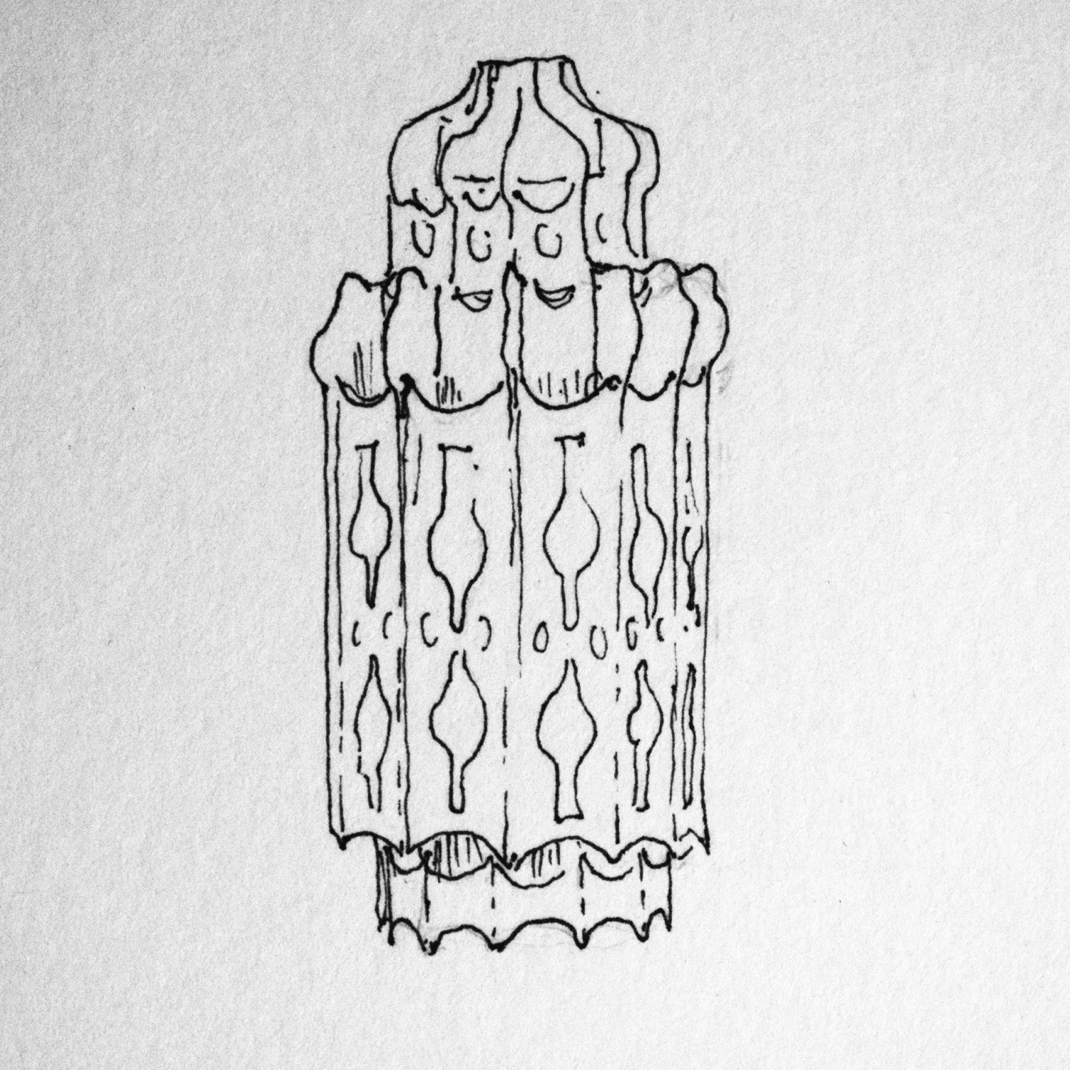 Perforated GI Lantern: The origins of this lamp are not known, but it is likely an adaptation of a paper lantern acquired by Geoffrey from Harrods’ in London in the 1960s. This fitting was displayed in the Guest Suite at Number 11, a blue version resides in the front terrace at Lunuganga.