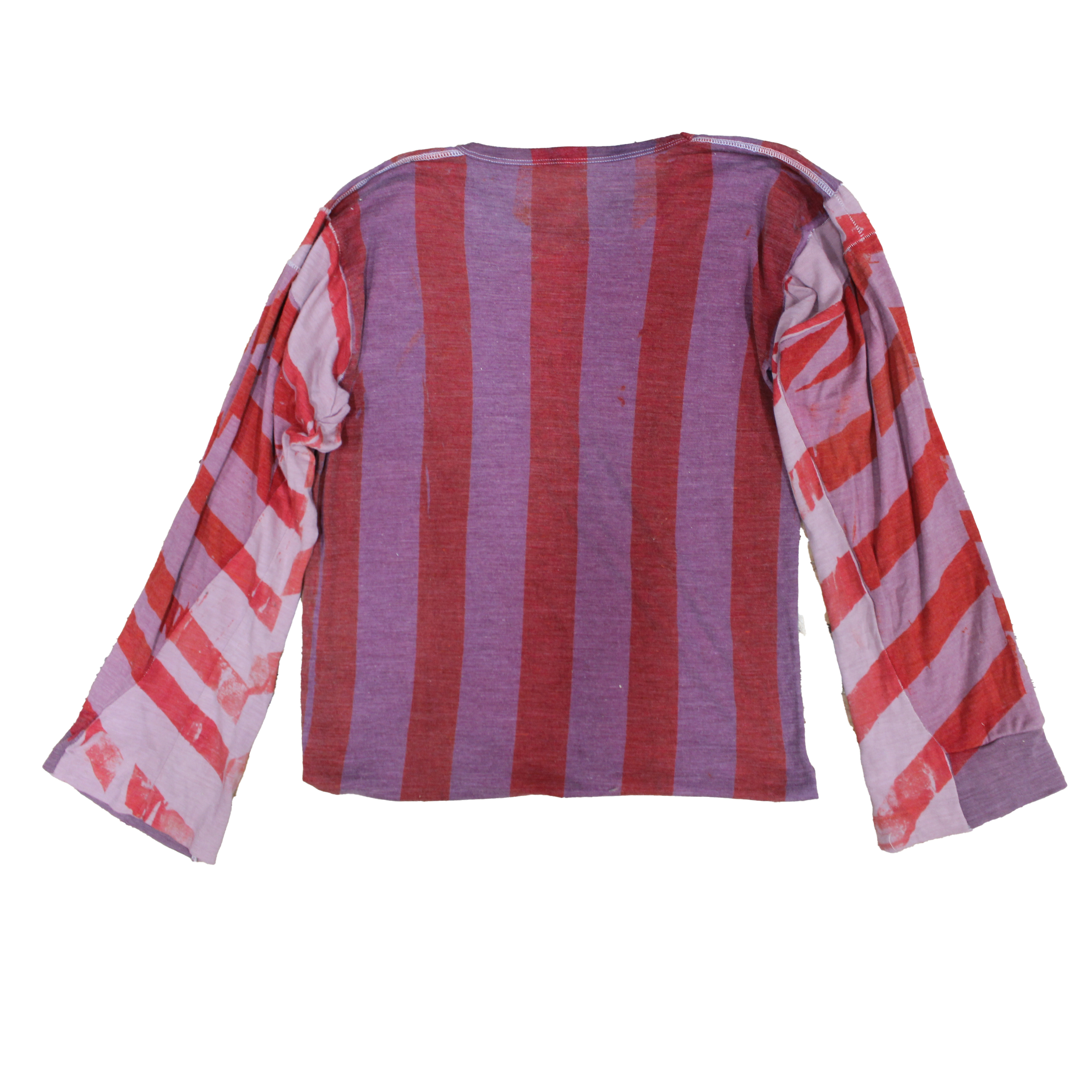 reclaimed vintage surplus thermal shirt tailored to have a boxy fit and wide sleeves. Allover printed with stripes using textile dye