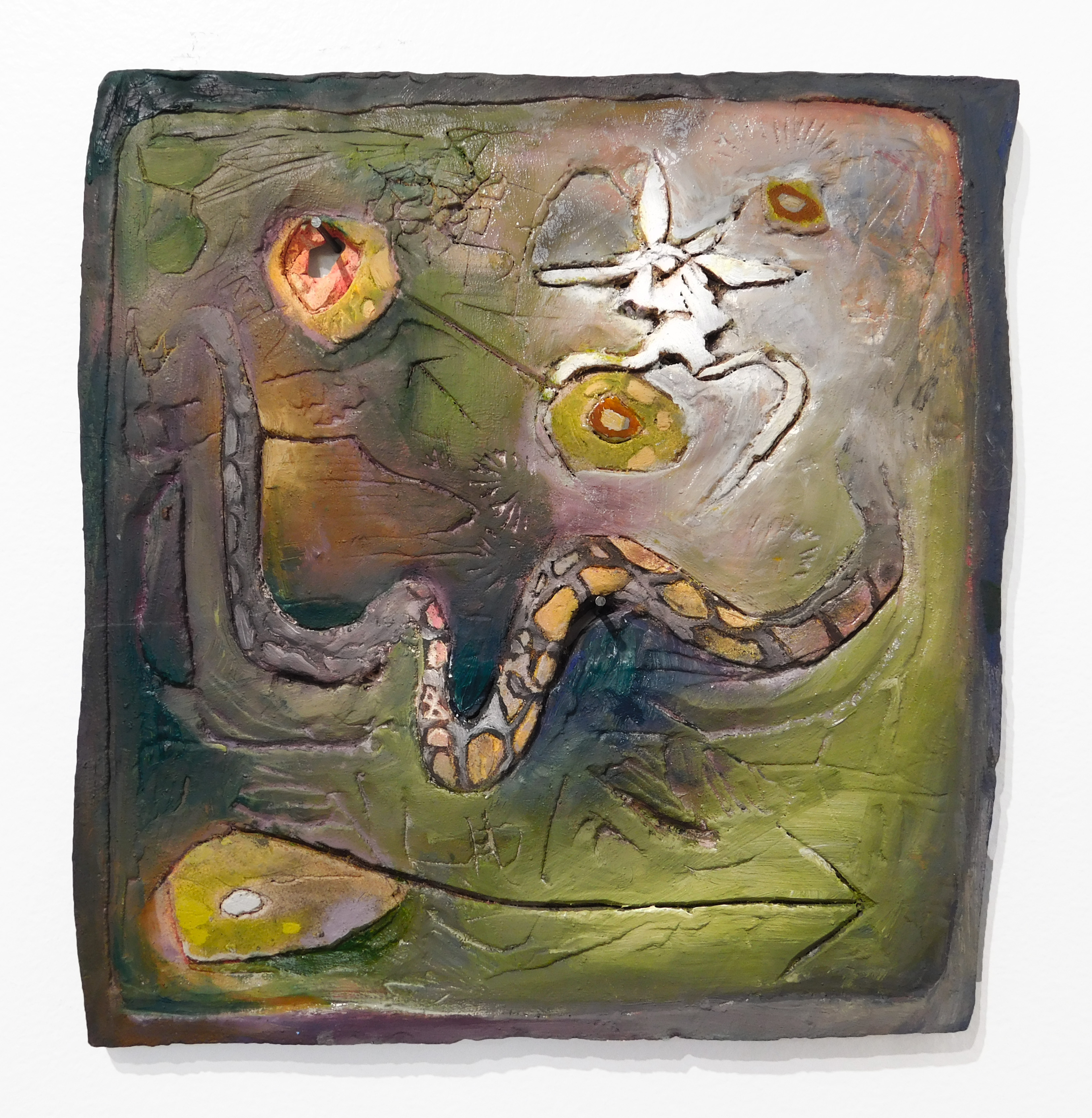 orchid seeing a python | 8 x 8 .5” | oil on porcelain