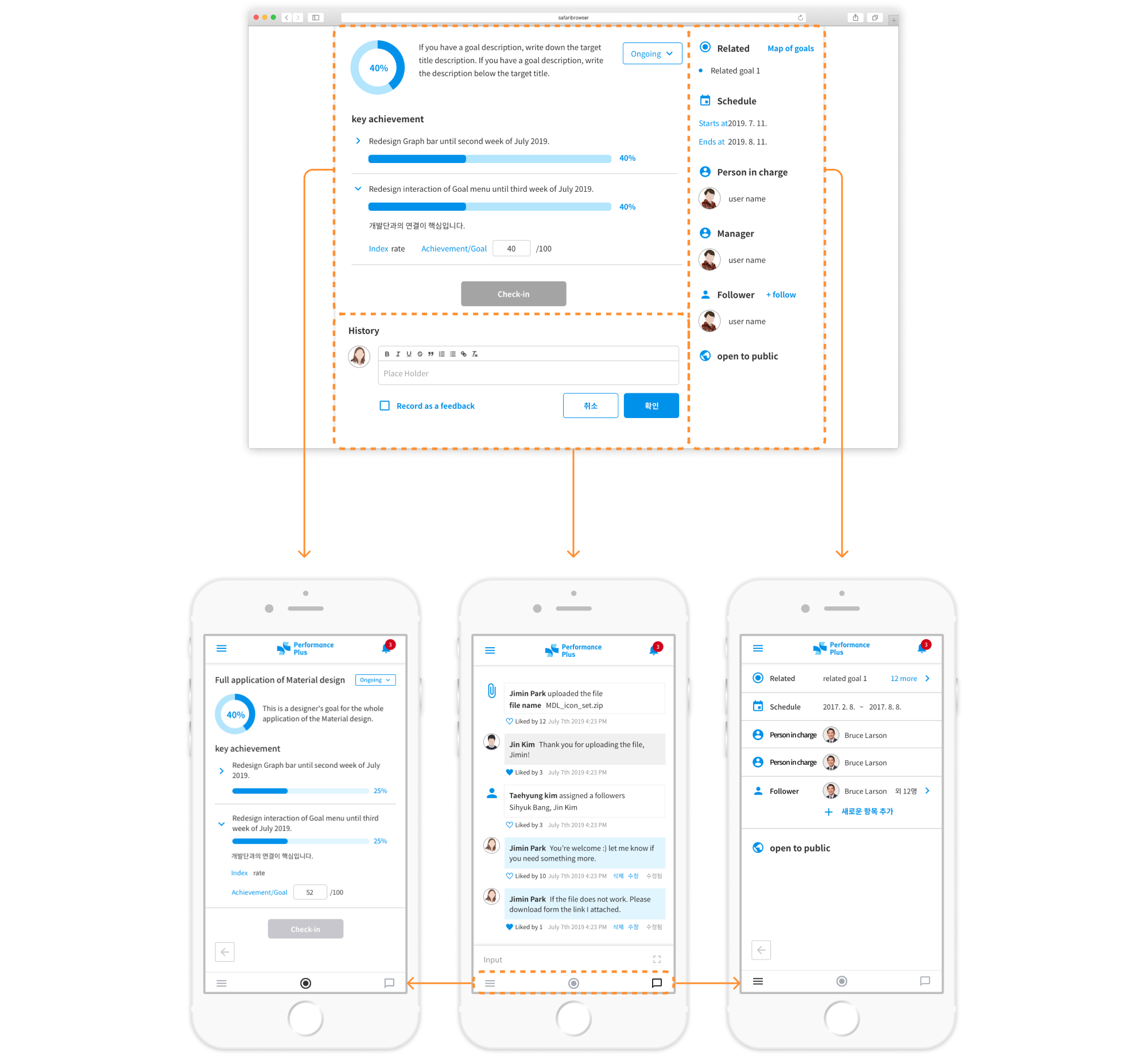 Desktop and mobile version of Goal menu