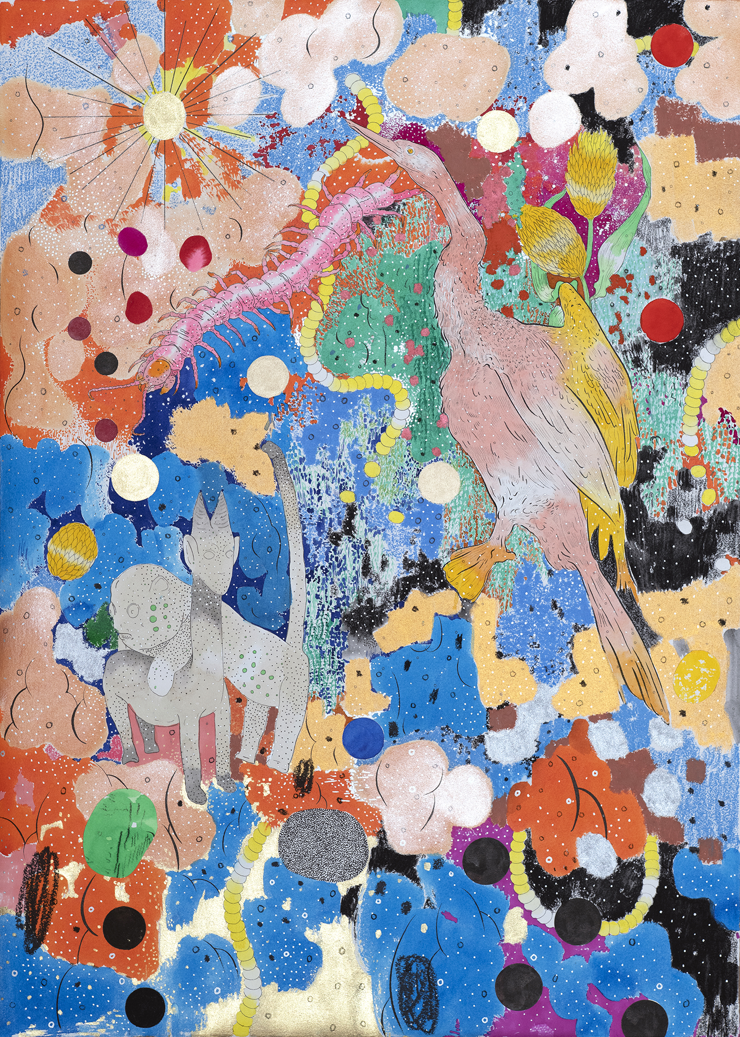 Earth_2020_Acrylic, crayon, gold pigment, ink, oil pastel, pen, watercolor on cotton paper_56x78.5 cm