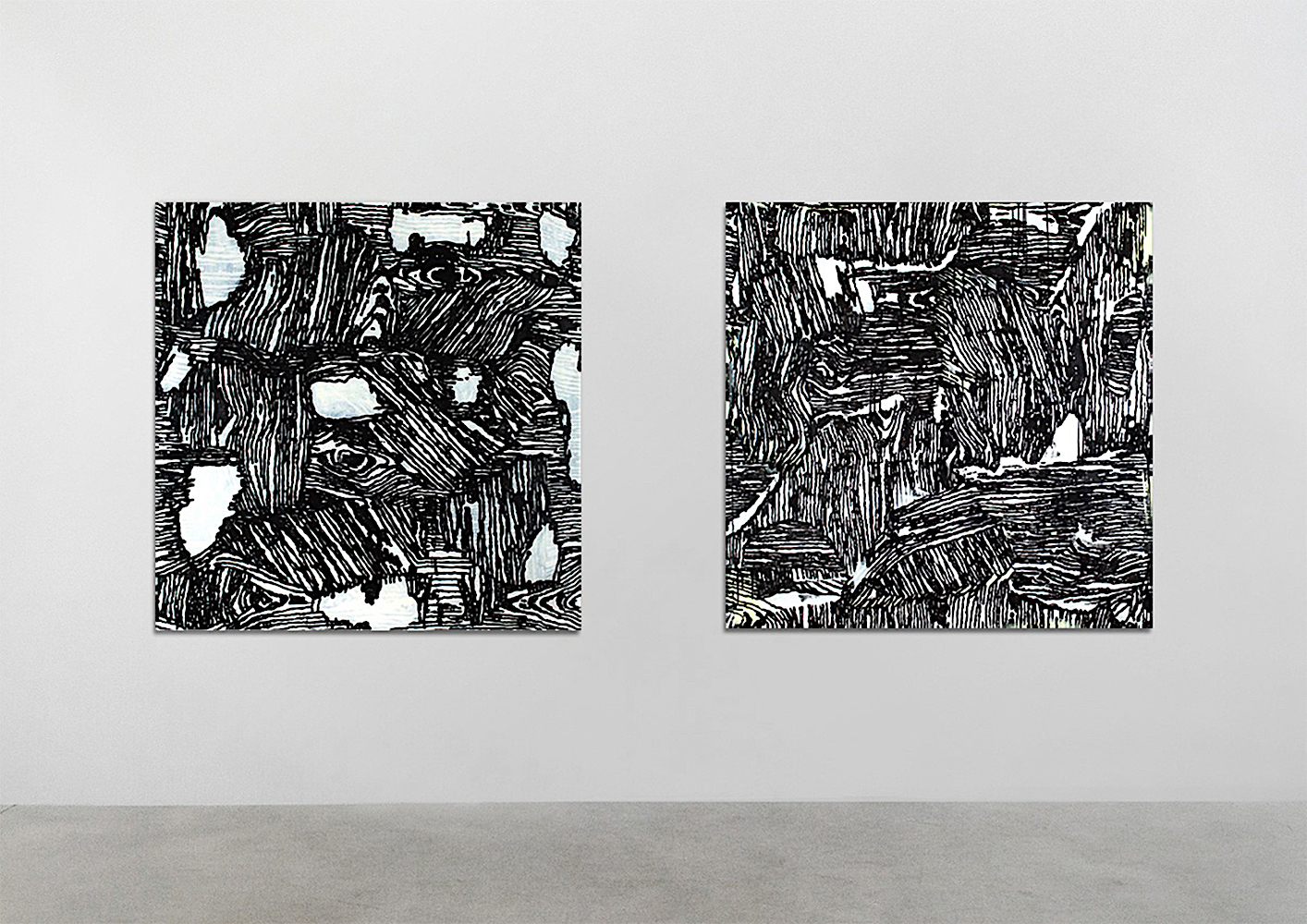 "Knock on Wood 1 & 2", 2016, Acryl on canvas, 150x150 cm