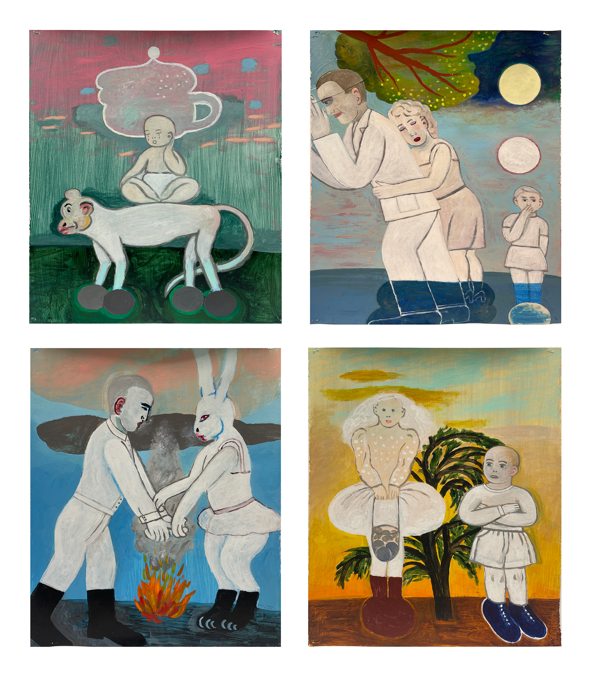 Fay Jones, Weighted Ghosts, 2021, Acrylic and collage on paper, polyptych, 30 X 22 in. each (sold)