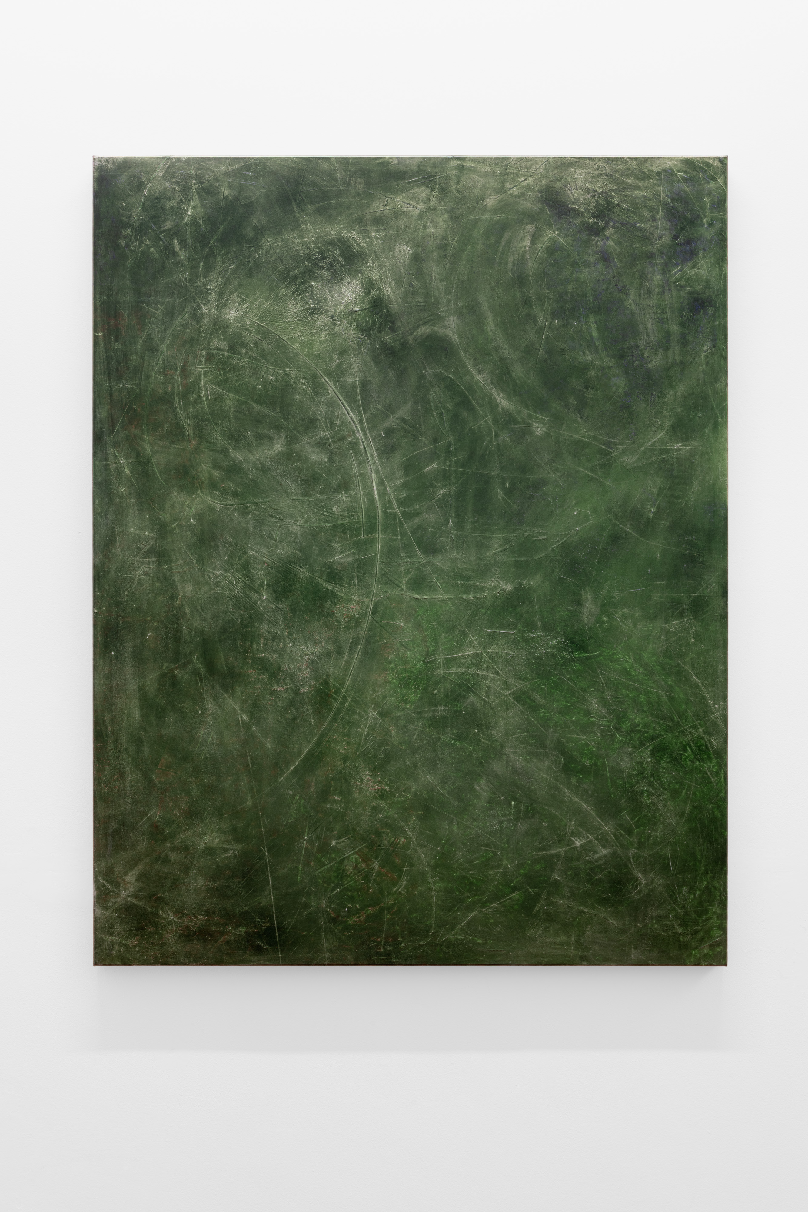 Mineral Painting (Inside the dark cave glimmer), Bronze, malachite, nickel, phosphorescence, acrylic on linen, 123 x 96cm. Photo: Laura Moore 	