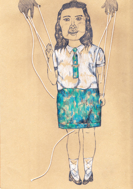 Mary | 馬莉, 2011, String, pencil and color pencil on paper, 29.7 x 21 cm