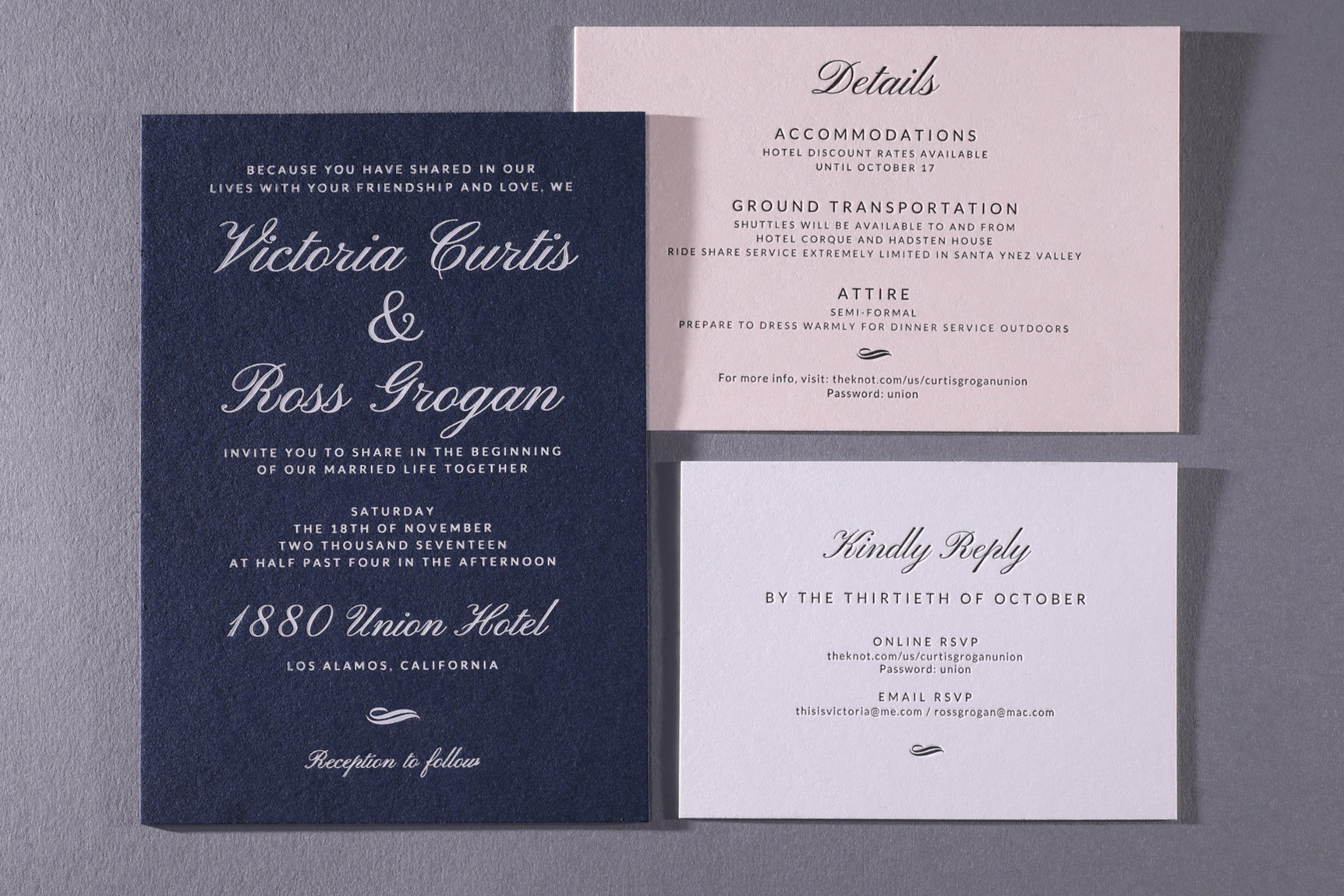 LETTERPRESS & FOIL STAMPINGVictoria and Ross wedding invitation