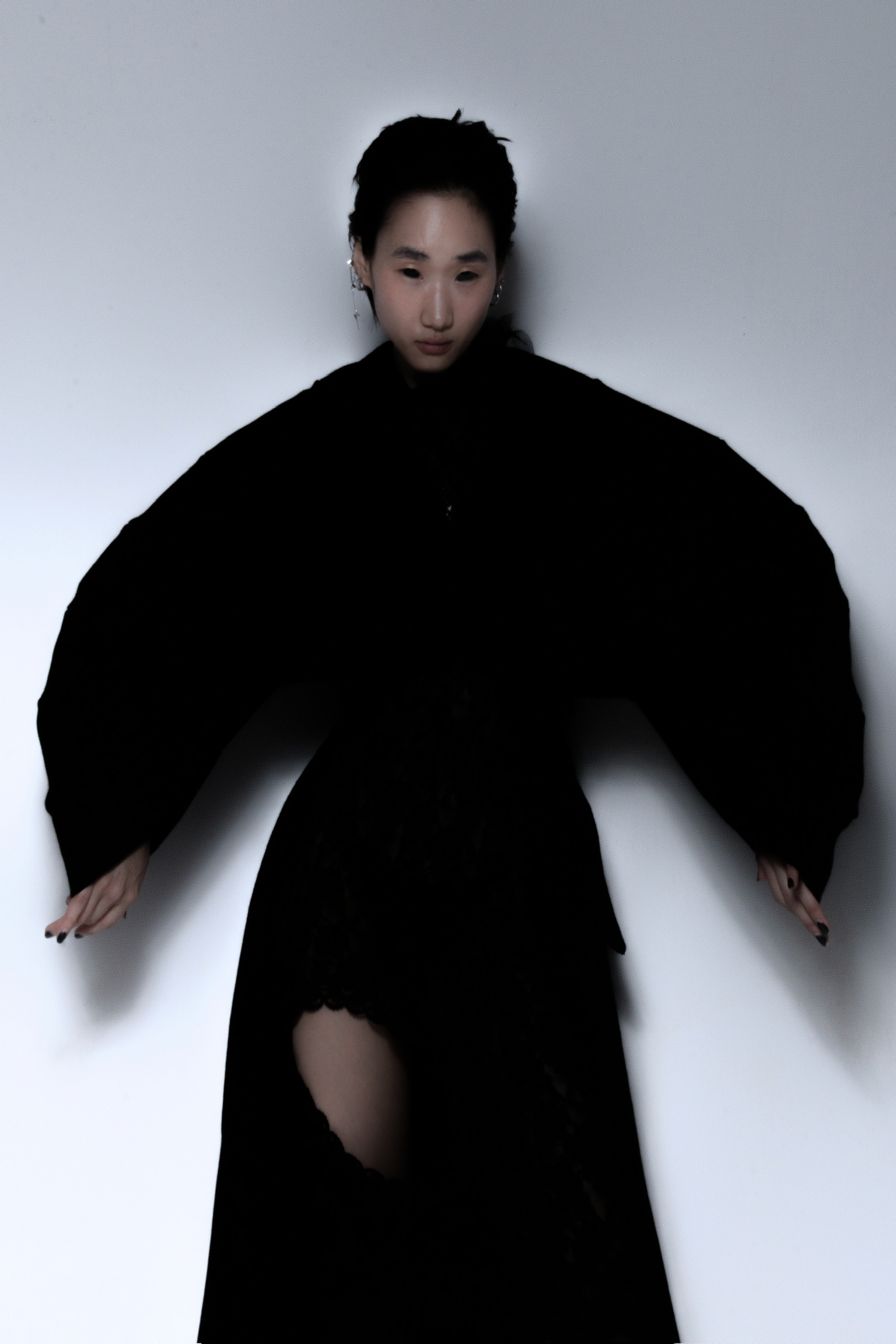WOOL FELT DOLMAN SLEEVE JACKET WITH LONG LAPELS