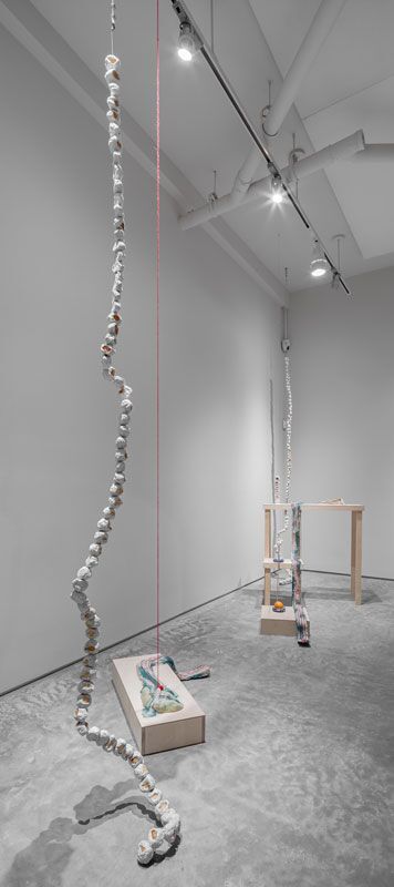 Gulsah Mursaloglu, Riegl’s Journey Through Hoops of Varying Sizes, 2017. Orange peels, orange, hand lotion, clay, porcelain and mixed media, dimensions variable. (Credit: Rafael Gamo)