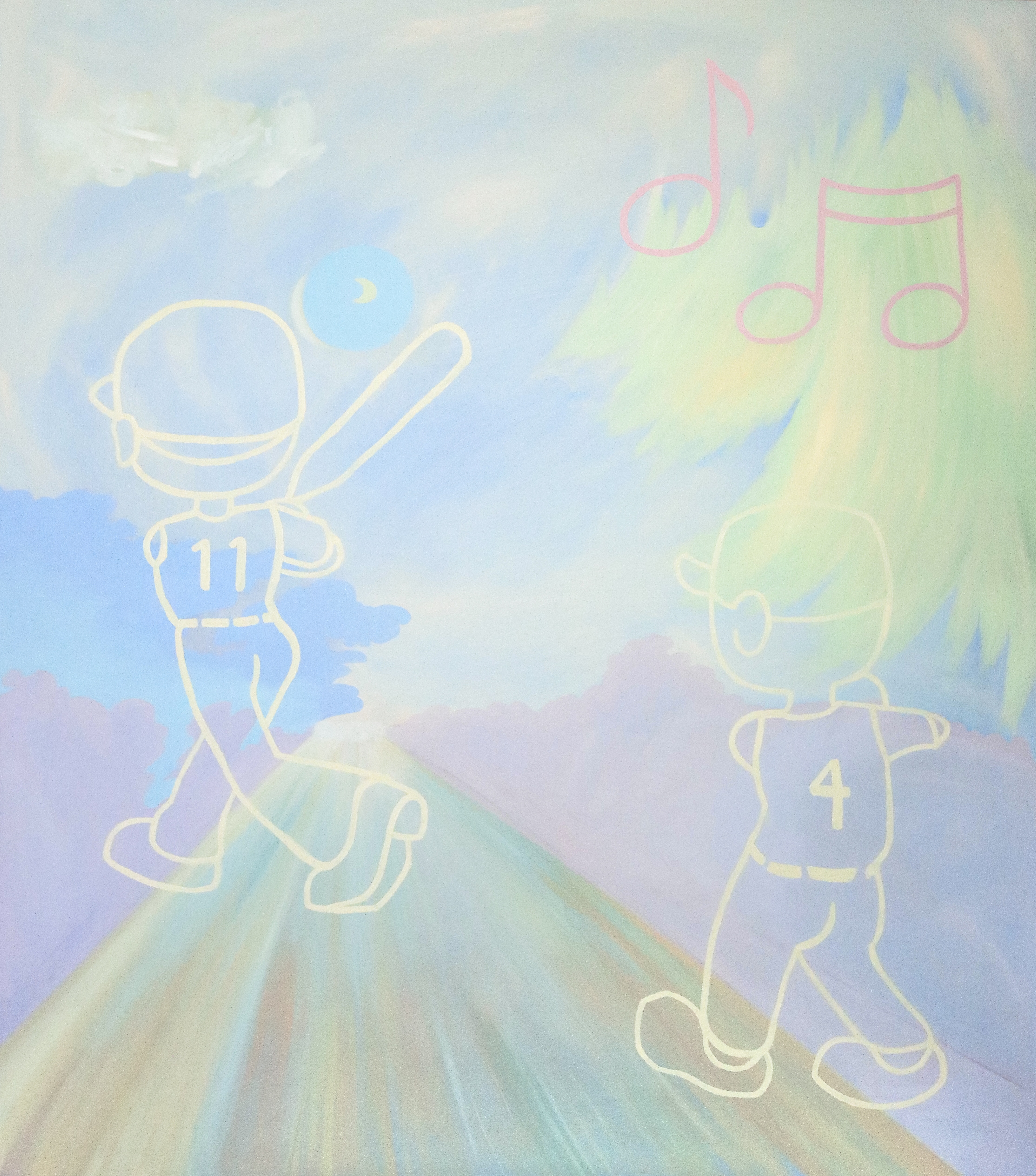 "all my prayers are about six months from now" oil on canvas, 46"x52". July 2025.