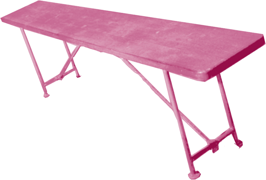 A magenta-colored locker room bench.