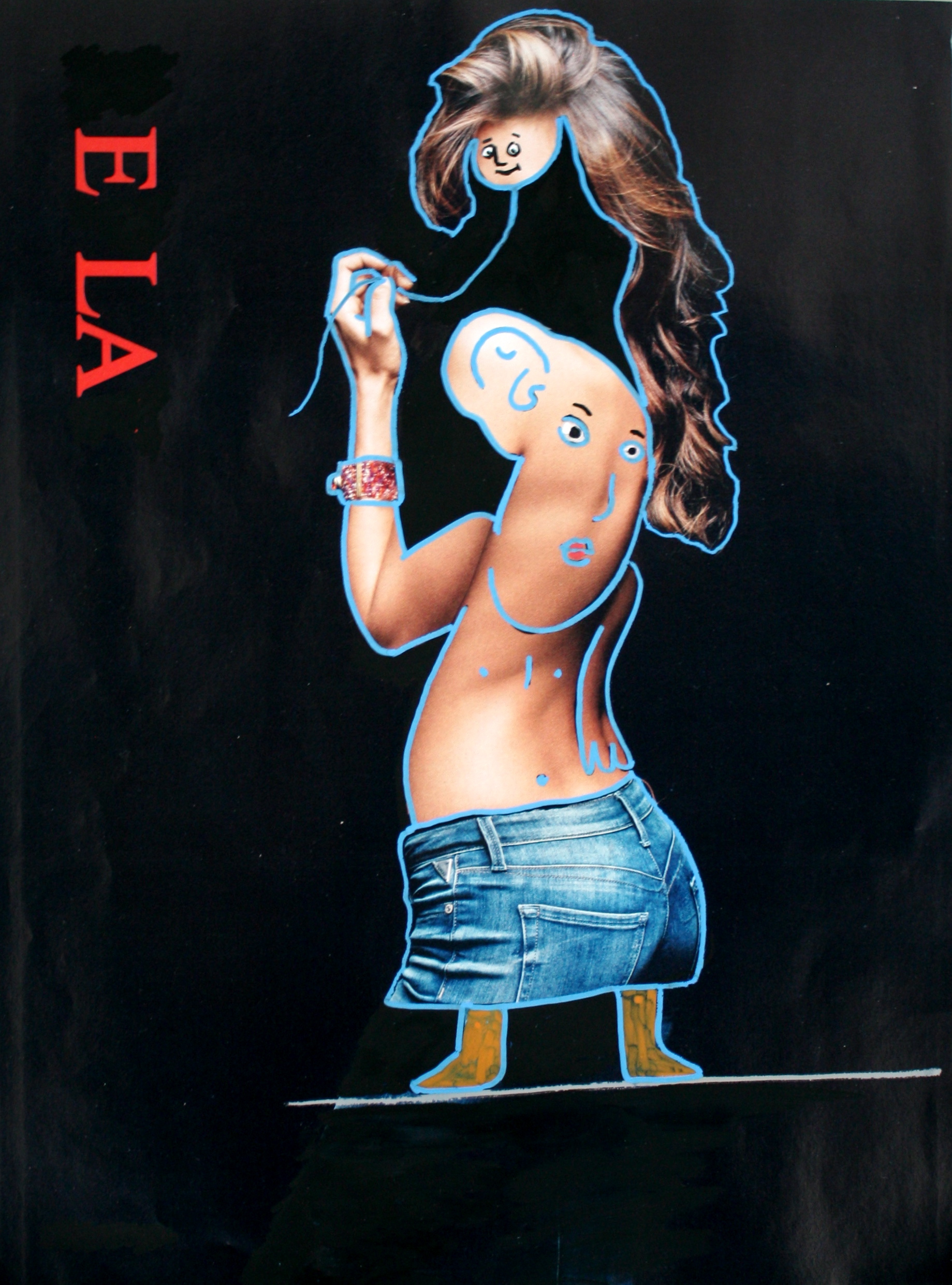 E LA, acrylic on magazine paper, A4