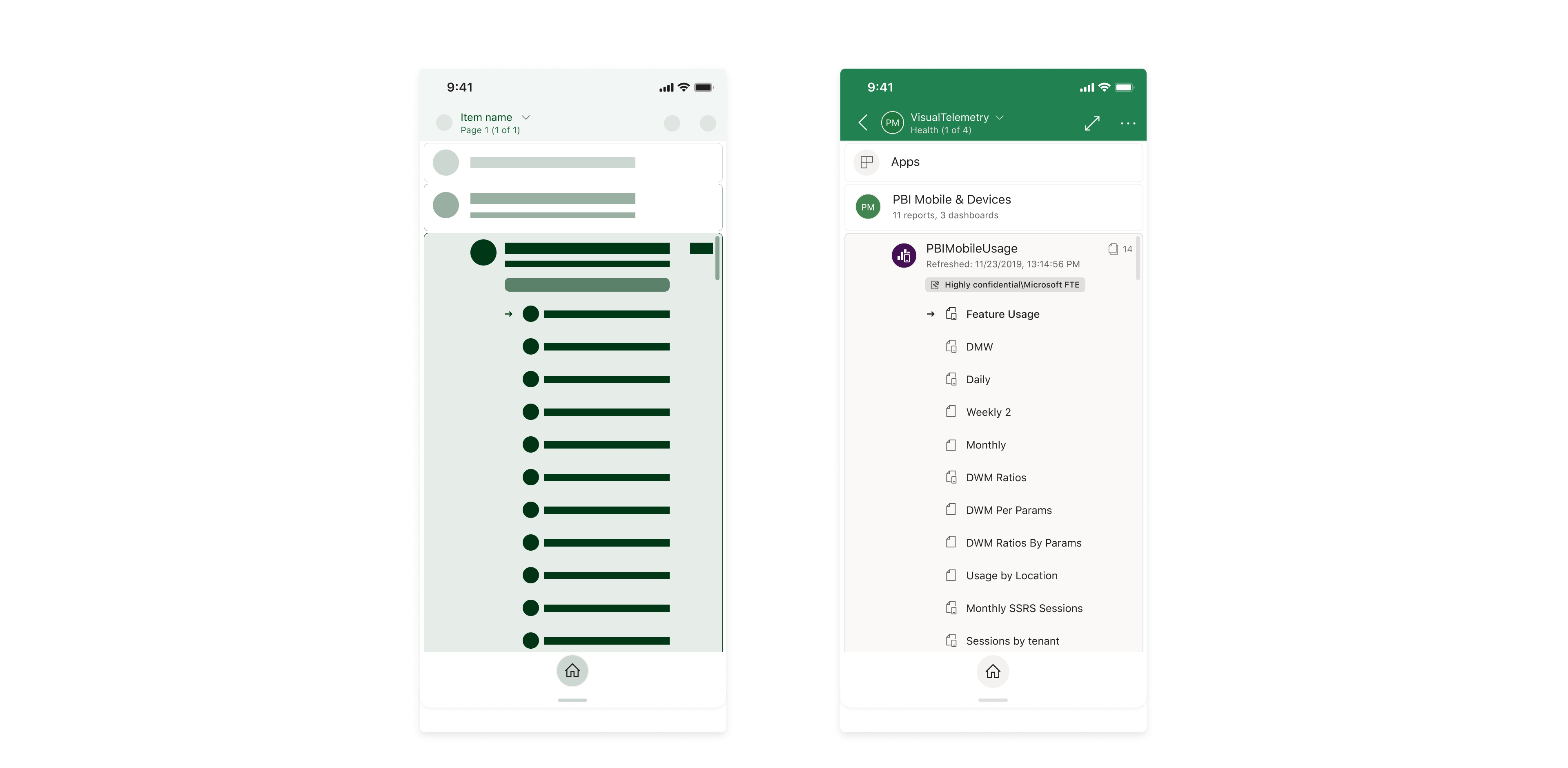 Navigation Tree of a report with 14 pages, in an "App" with 14 items, 01.