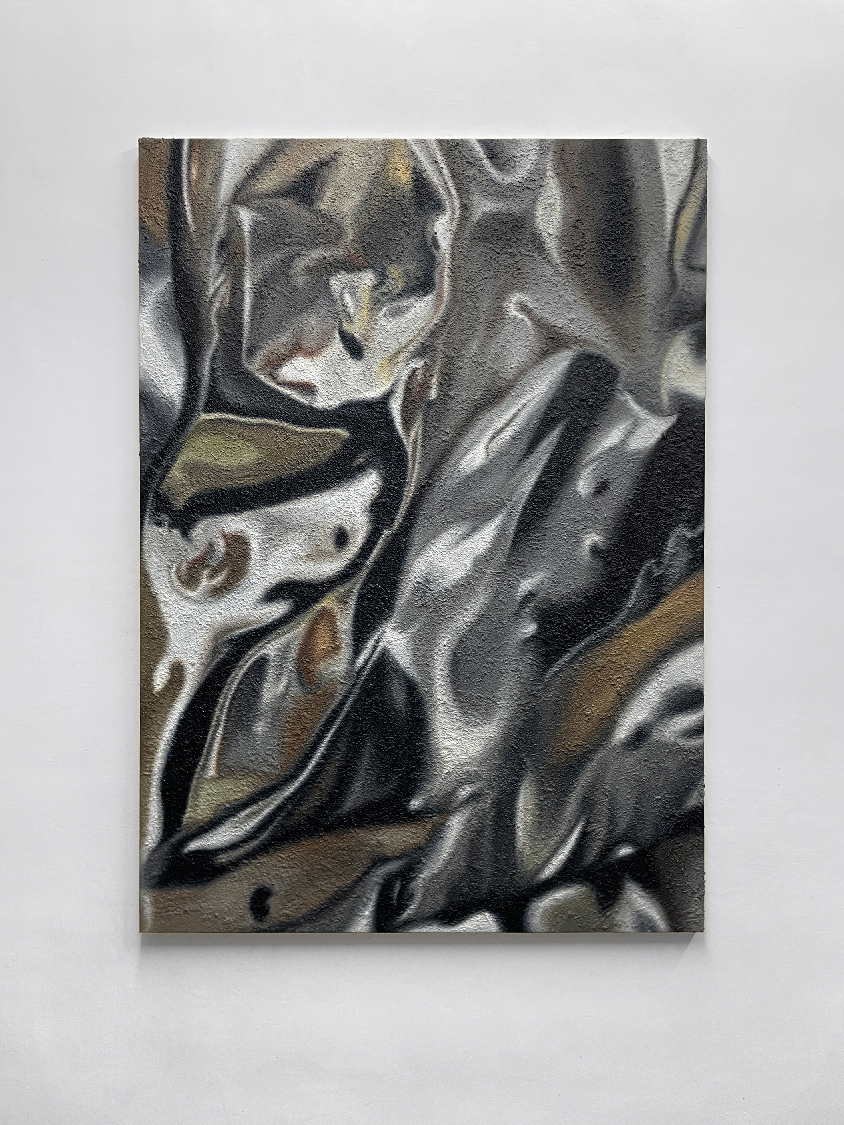 Reflection of the Studio in a Tube of Paint (4)Soil, sand, dust, acrylic, oil on canvas, 140x100 cm, 2025