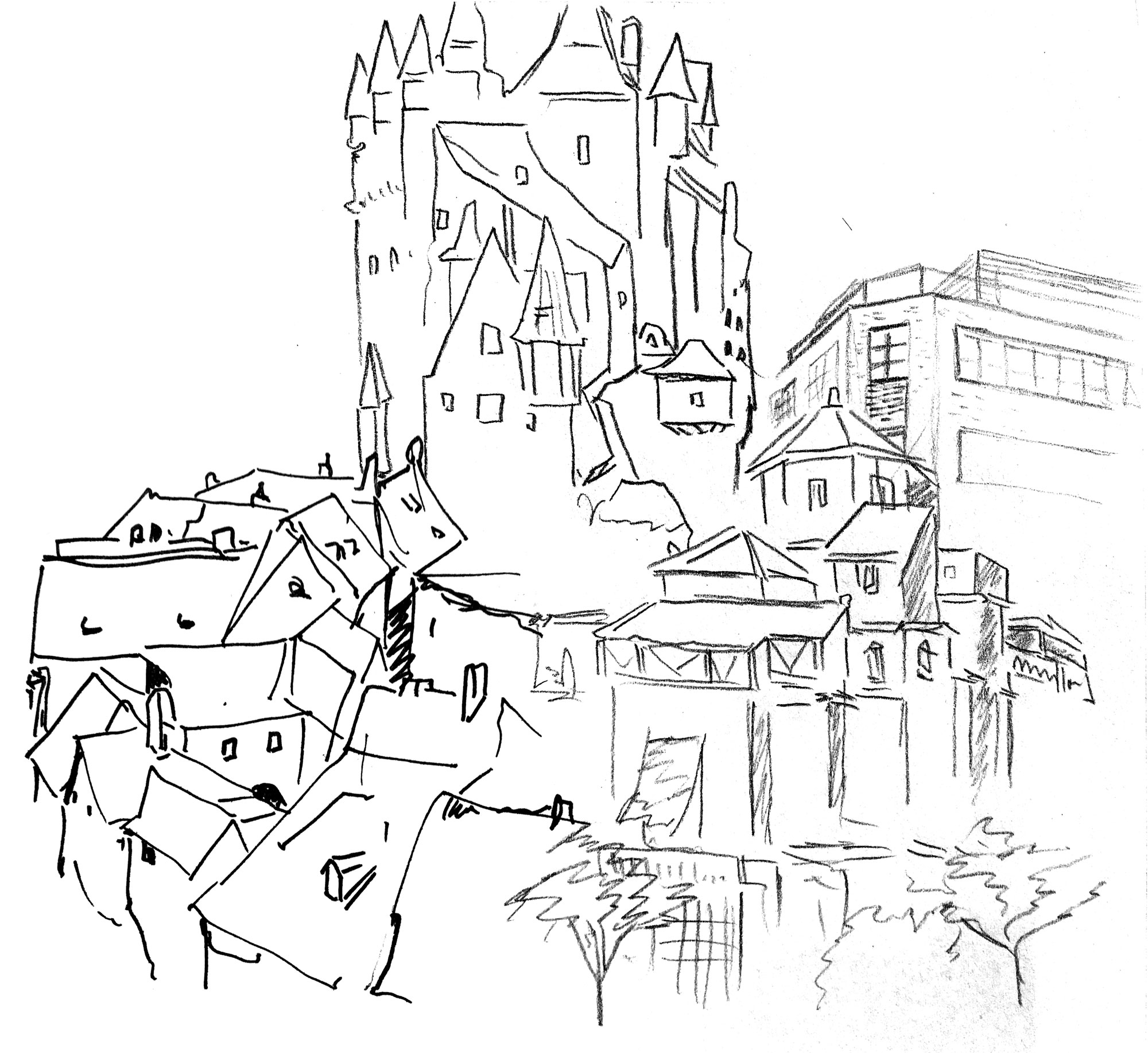 Rooftops - Ink on paper 20x20 cm