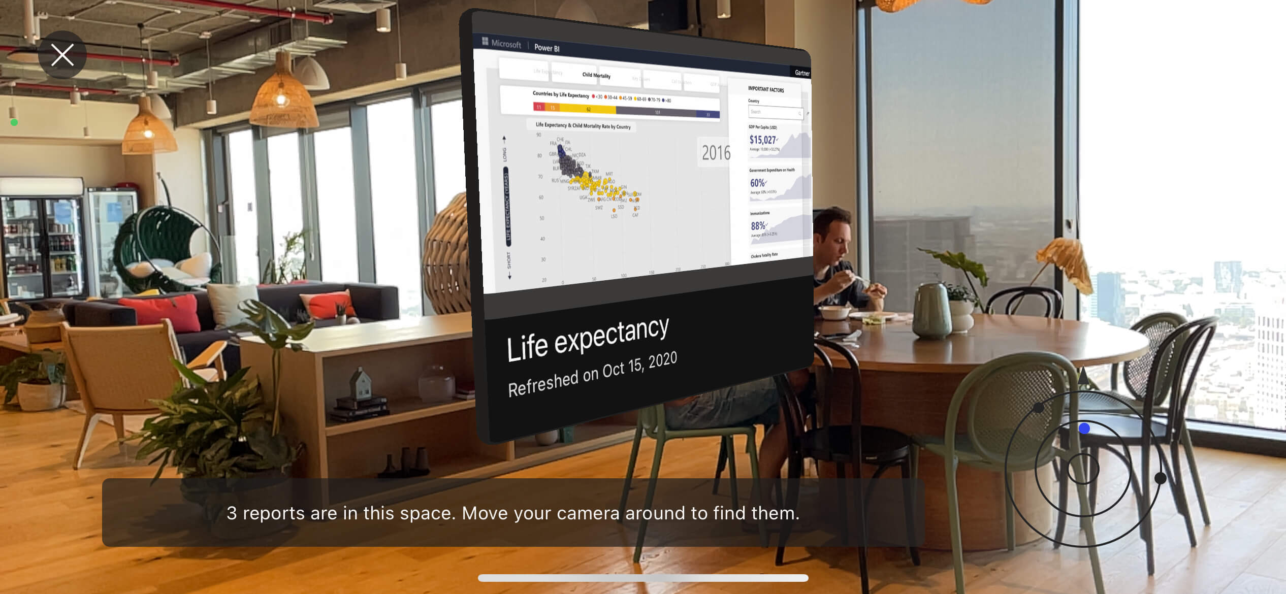 Data in Space, Power BI Mobile, report card in scanning view, 01.