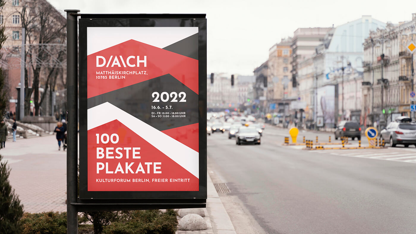 OOH poster of the campaign for 100 beste Plakate competition in Berlin next to a big street