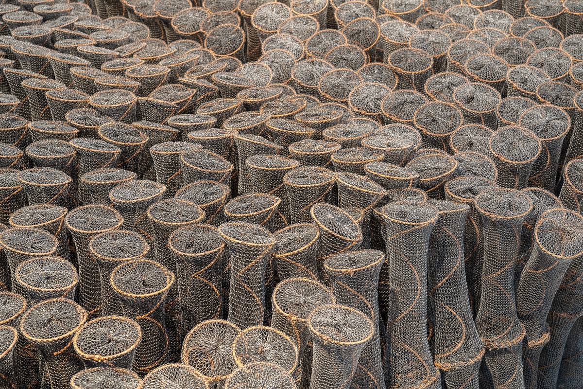 Bronwyn Katz, Gõegõe (2022) | Salvaged bedsprings, wire, pot scourers, spirits of salt and rust, 80 × 600 × 200 cm  Installation view courtesy at the 59th International Art Exhibition – La Biennale di Venezia, The Milk of Dreams | Photo by Marco Cappelletti, courtesy La Biennale di Venezia