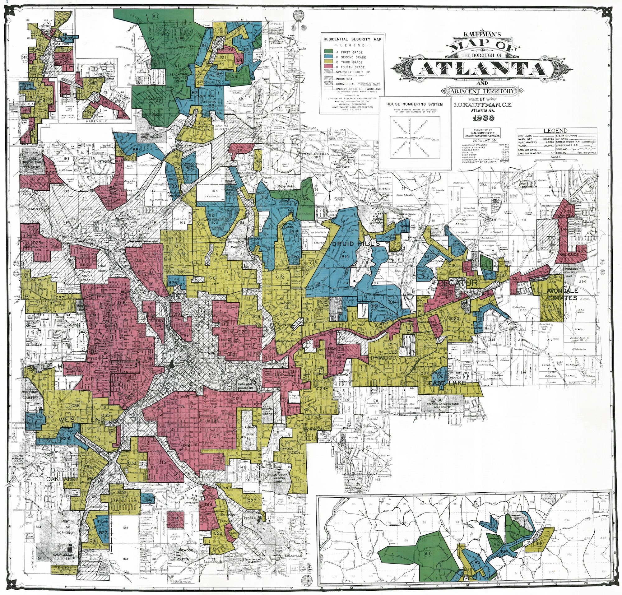 The 1938 Home Owners’ Loan Corporation map of Atlanta.
