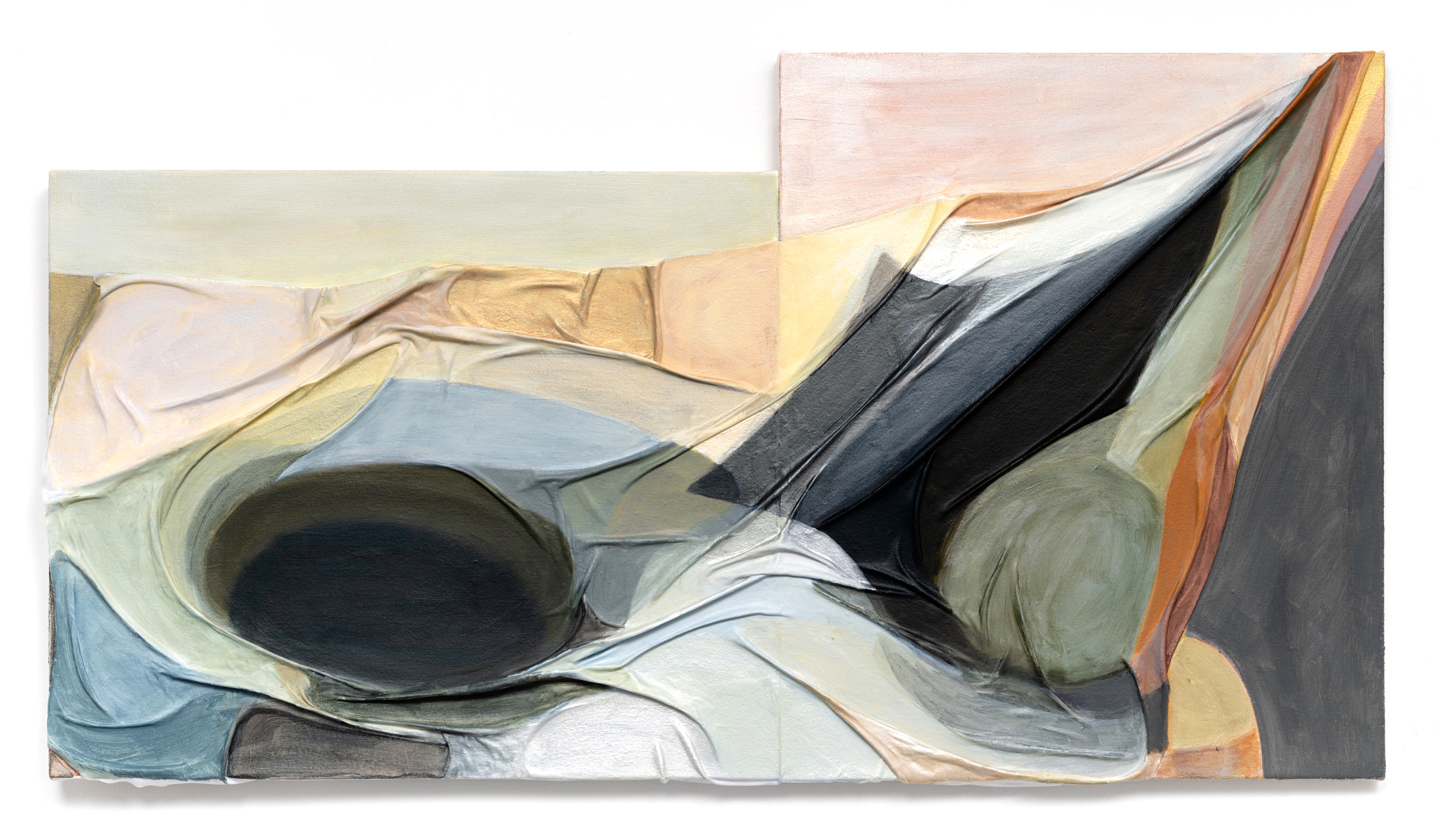 One to One, 2022, 24 x 44 in, Acrylic and fabric on canvas