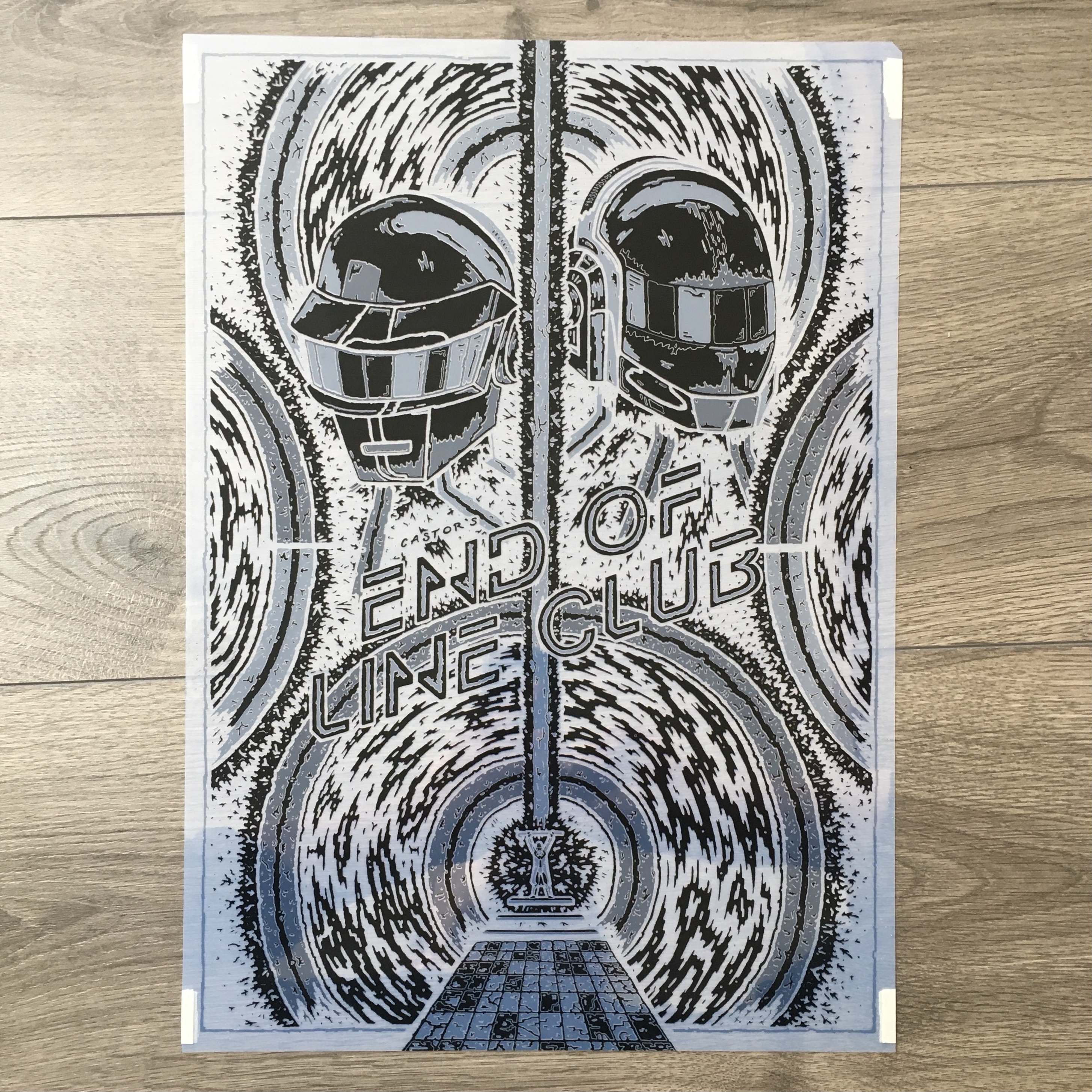 3 Layers of Acetate, printed off and layered on top of each other.
