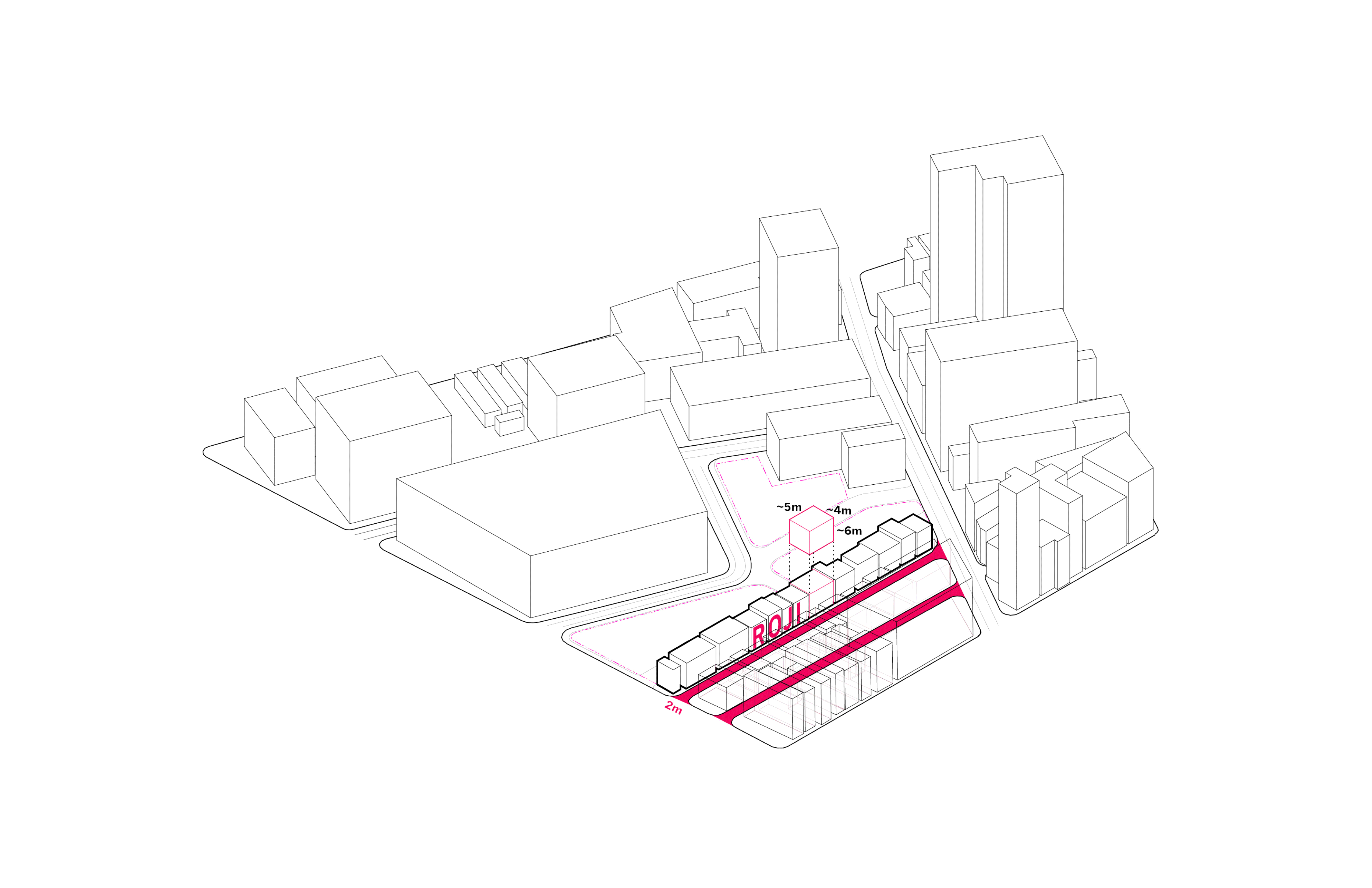 Roji Block, Site Extension, Porosity, Density, Landmark, Massing