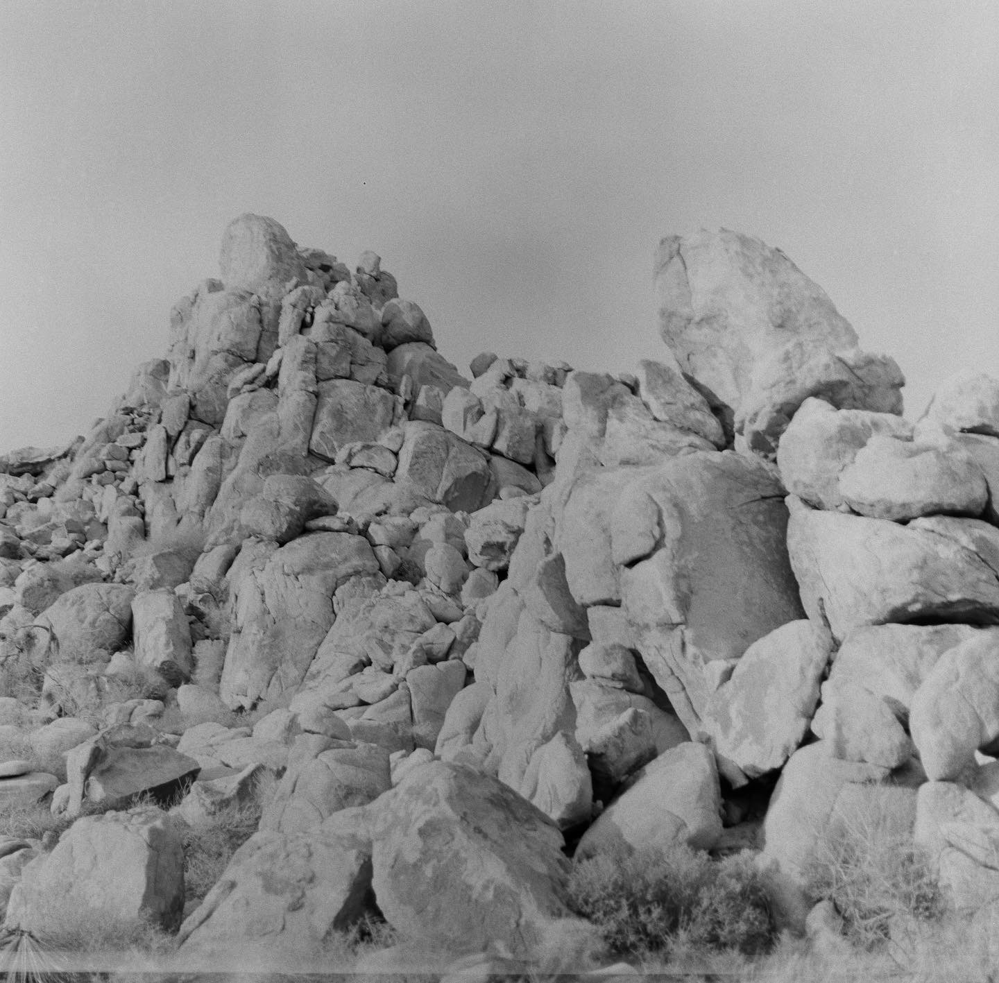 pile of rocks in Joshua Tree off of the side of the road