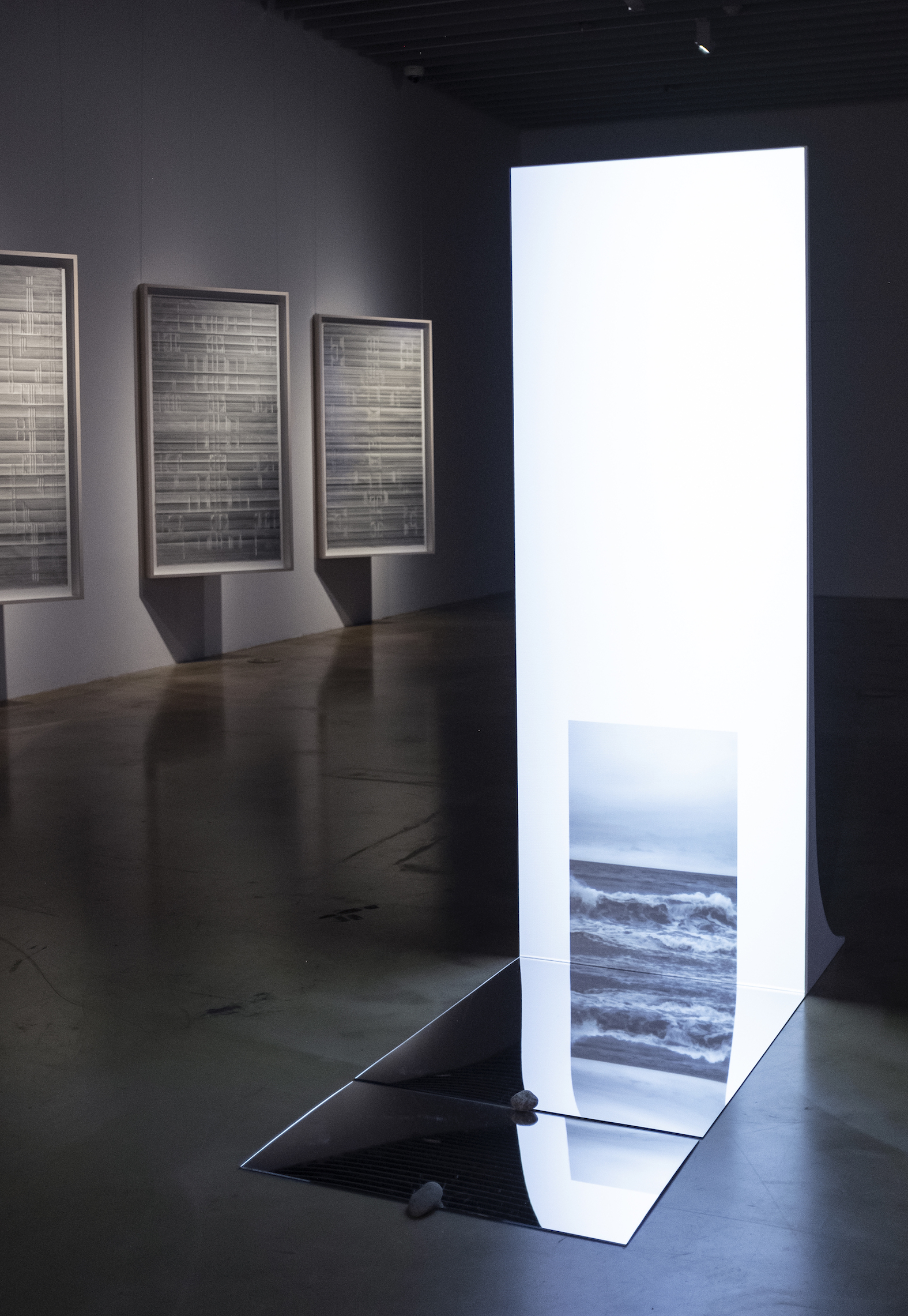 Installation view, from left: 시: concrete poem, 2023 and 시: sea, 2022, at the Seoul Museum of Art for the 12th Seoul Mediacity Biennale, Seoul Museum of History, 2023. Courtesy of Seoul Museum of Art and the artist