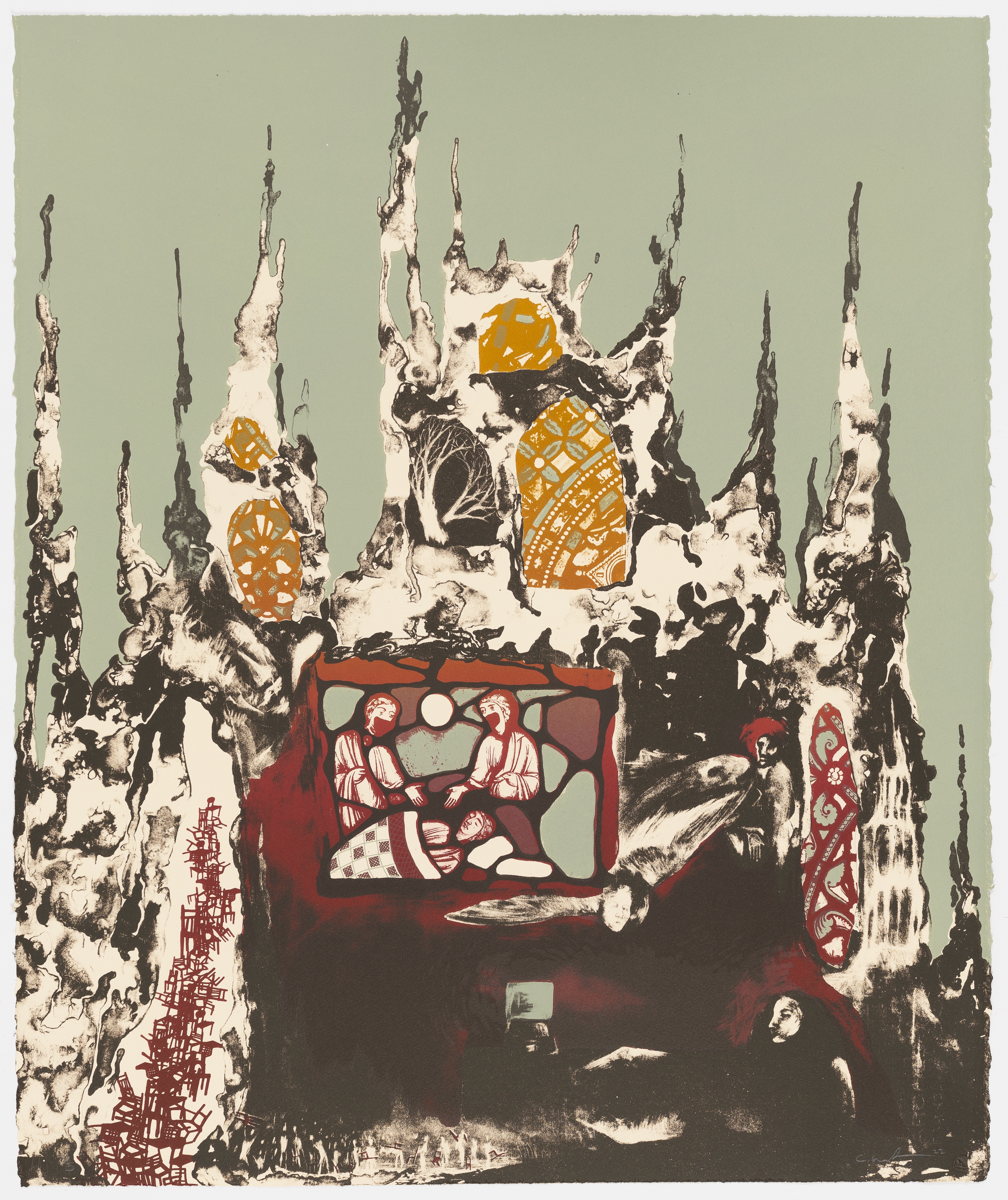 Zoom Funeral (2022) Lithograph, 28"x22"