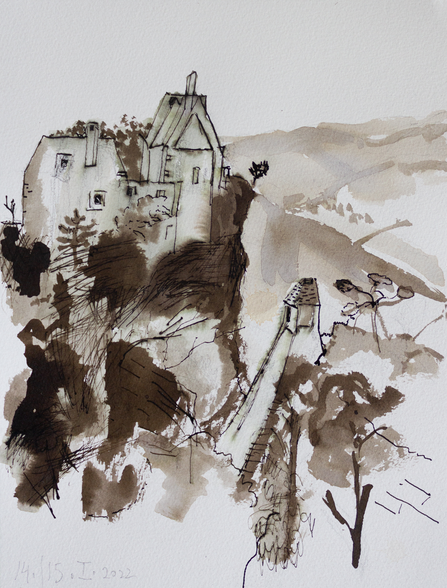 Castle ruins of Aggstein, Sepia, 2022, 30,5x23cm