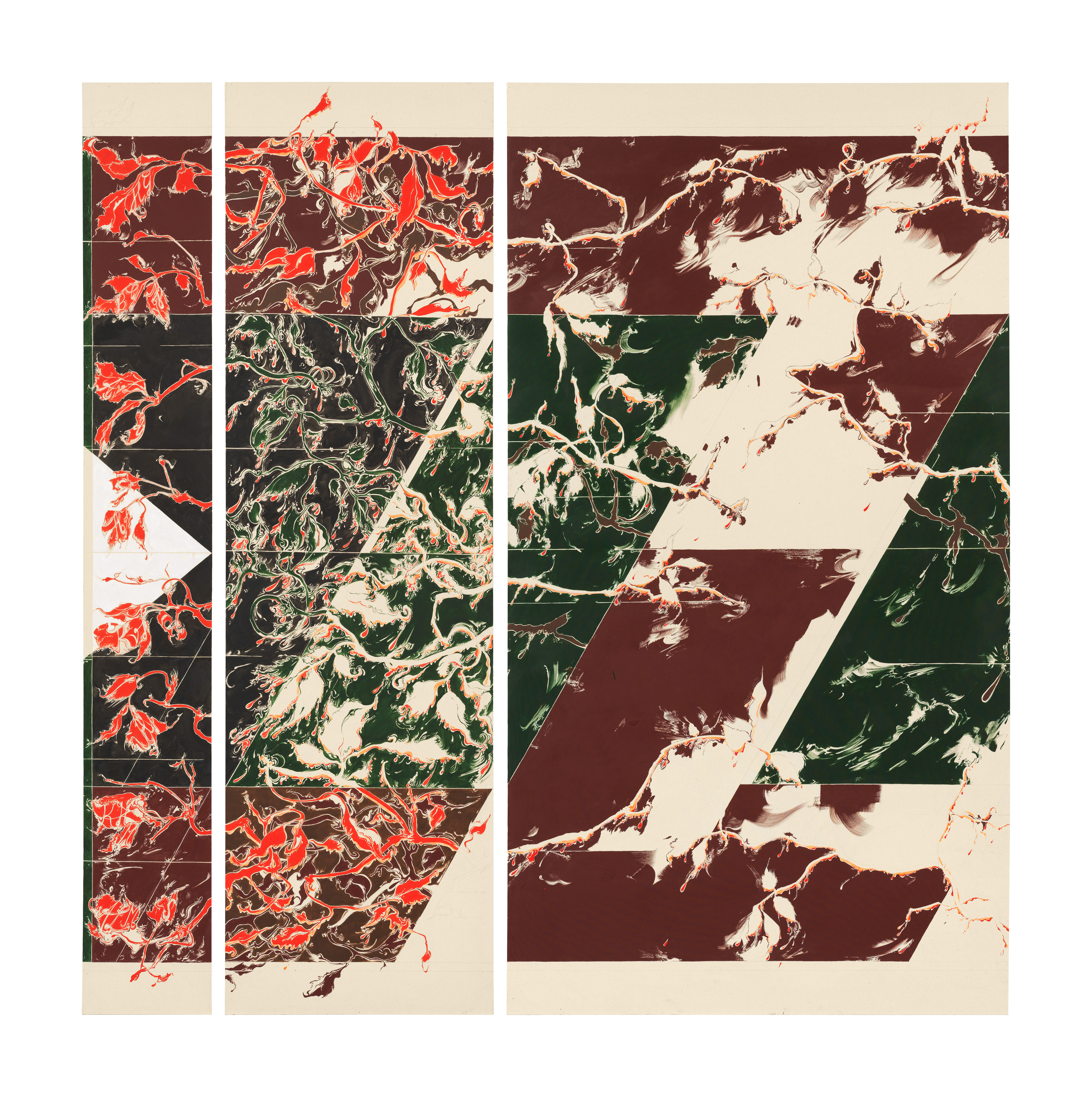 sosFound::subject_citizen:a_shrimp-that_eats_sand_ALTFORDERNDEN_WALD, 2022, oil on canvas, 210 x 30 cm & 210 x 61 cm & 210 x 113,5 cm