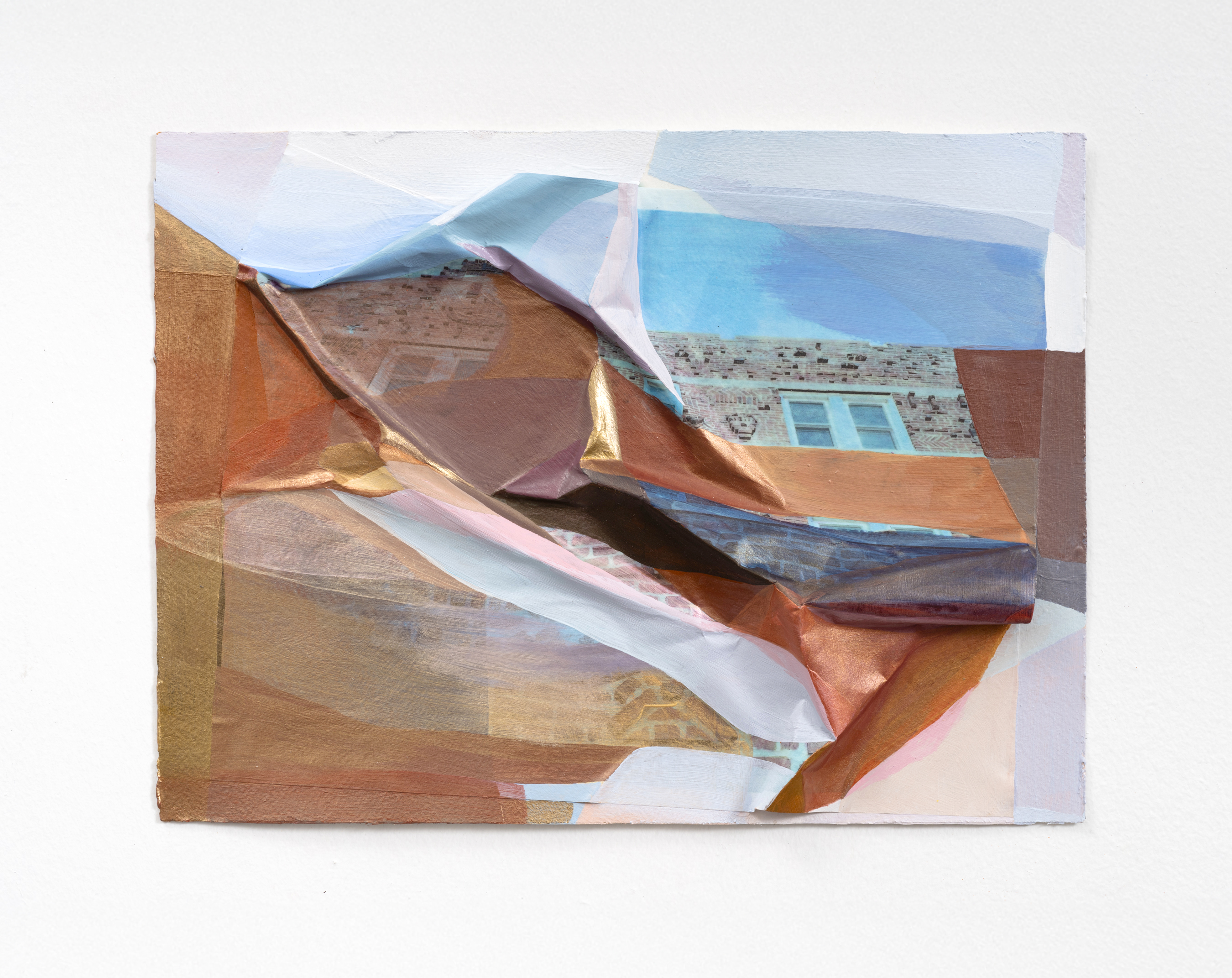 Grand Summit Hotel ll, 2024, 9 x 12 in, Acrylic and printed photograph on Arches paper