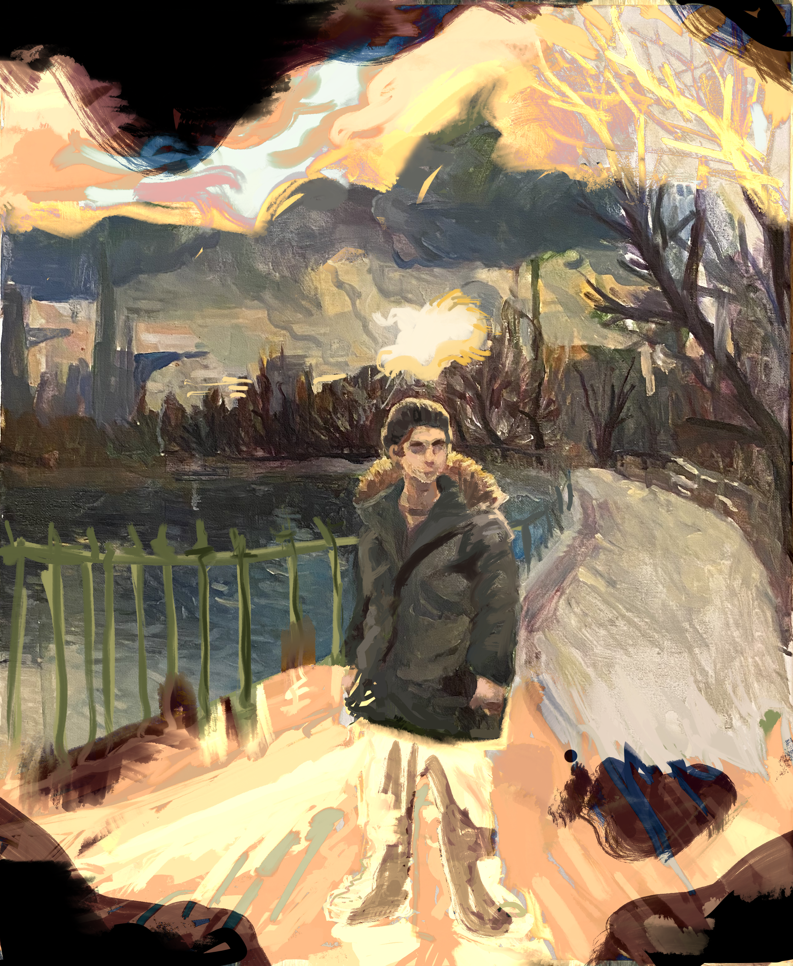 pre-covid fog // mixed media oil painting, procreate 2019