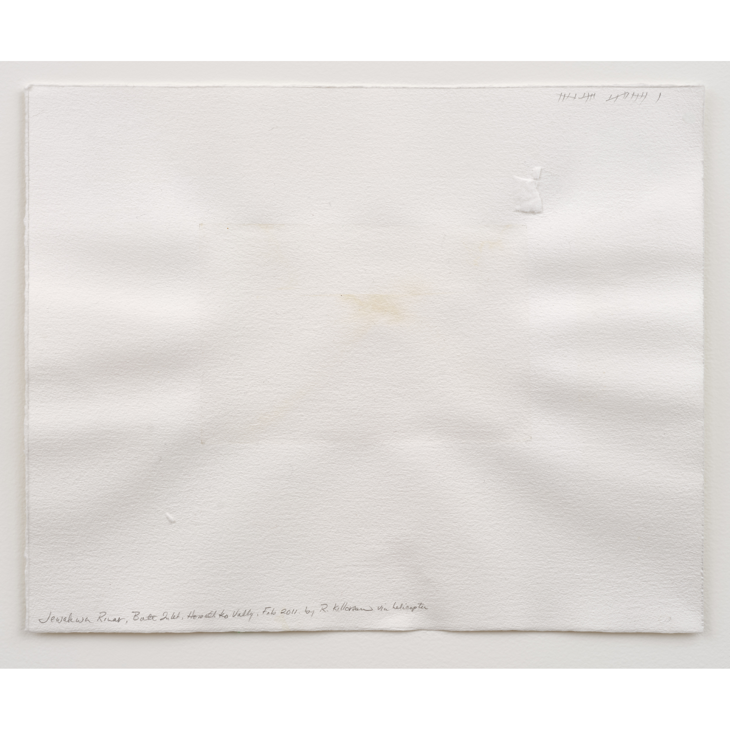 Judith Williams, Jewakwa River, 2011. 28 x 35 cm / 11 x 13 3/4 in. River water on paper (21 layers). Collected in February, 2011 by Randy Kelloran by helicopter.